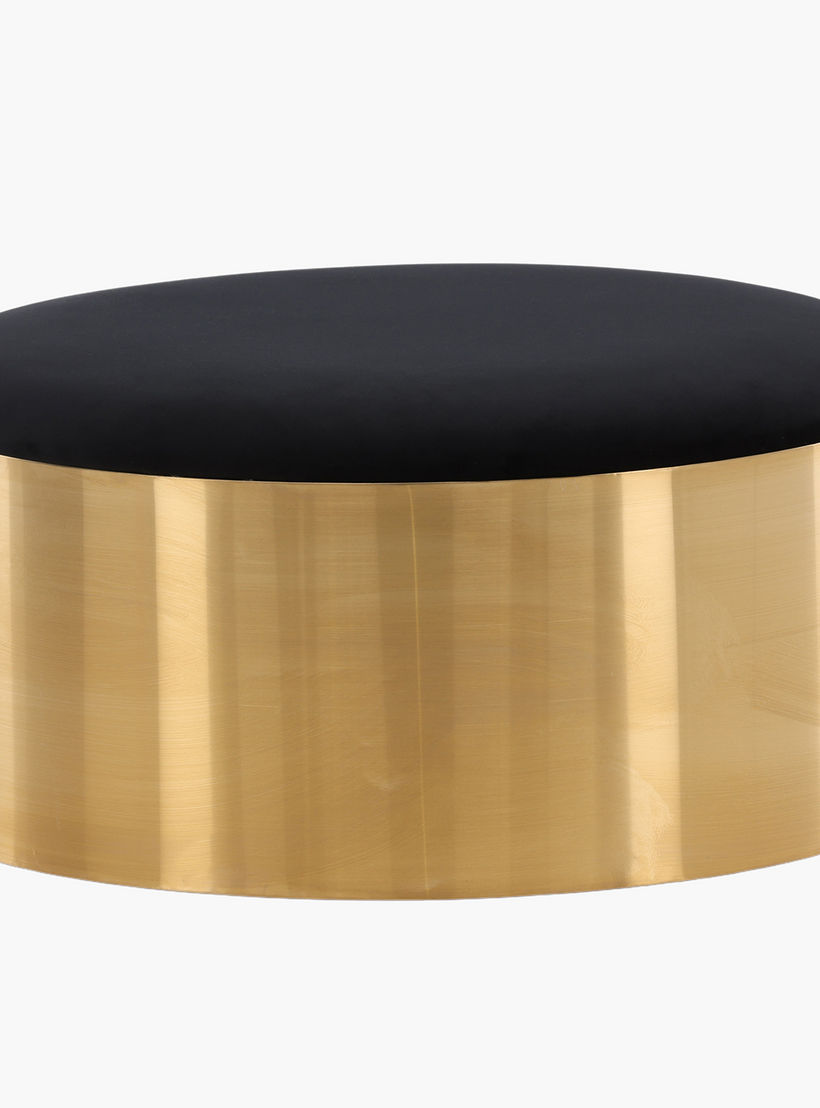 Velvet Upholstered Round Ottoman - 75x36 cms-furniture-sofaandseating-ottomansbeanbagsandpoufs-image-2