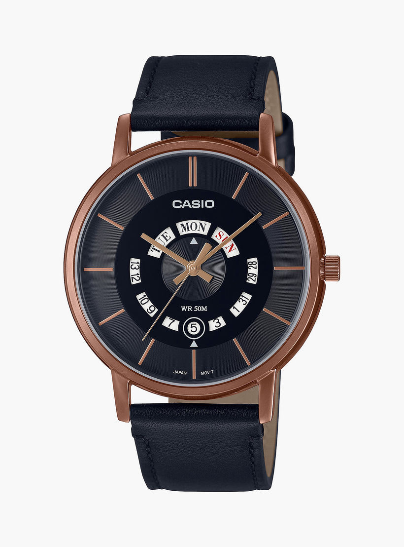 Casio Men's Black Analog Leather Strap Watch | MTP-B135RL-1AVDF-men-watchesandjewellery-watches-image-1