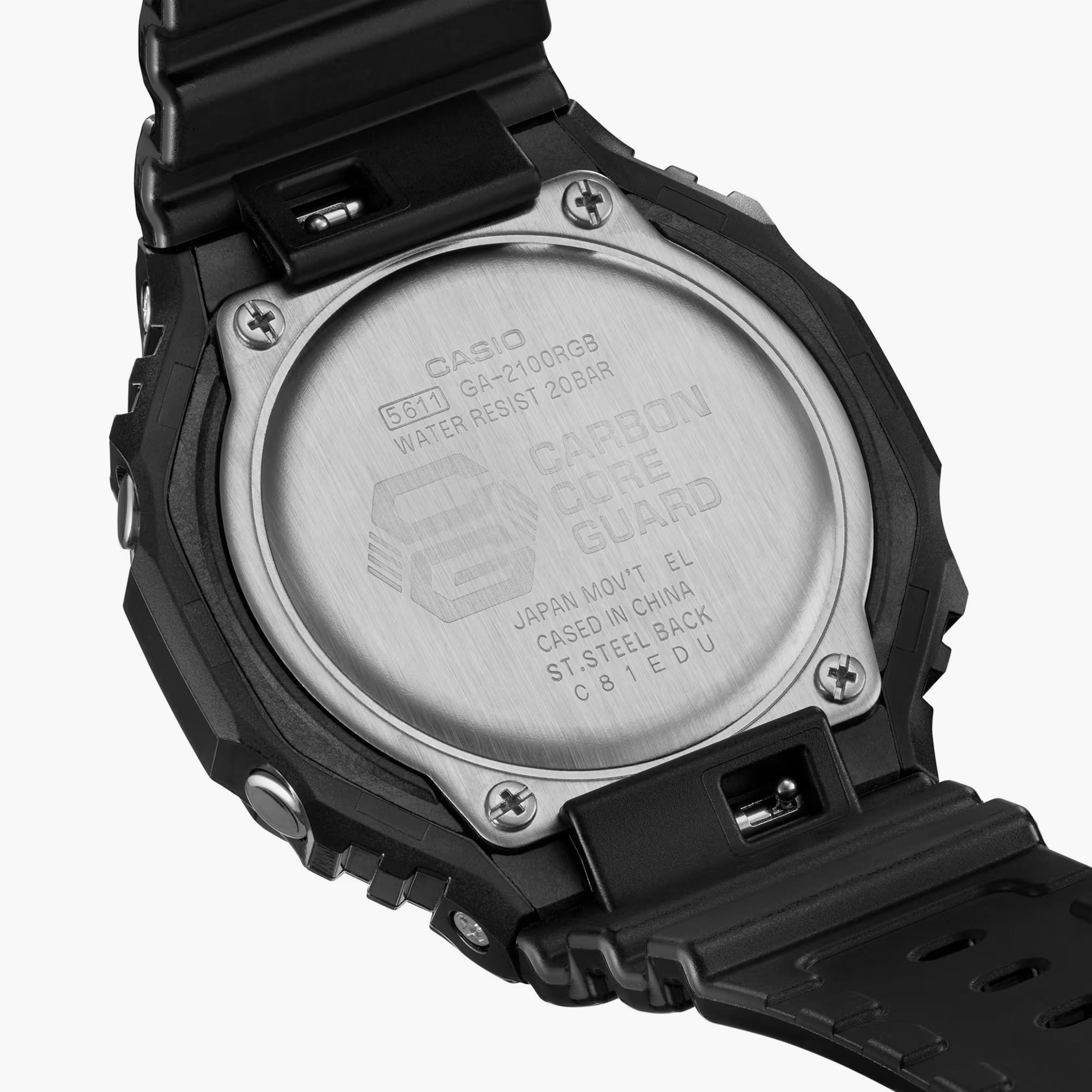  GA-2100RGB-1ADR | ساعة جي شوك الرقمية ذات أنالوج بسوار سيليكون أسود لكلا الجنسين-men-watchesandjewellery-watches-image-2