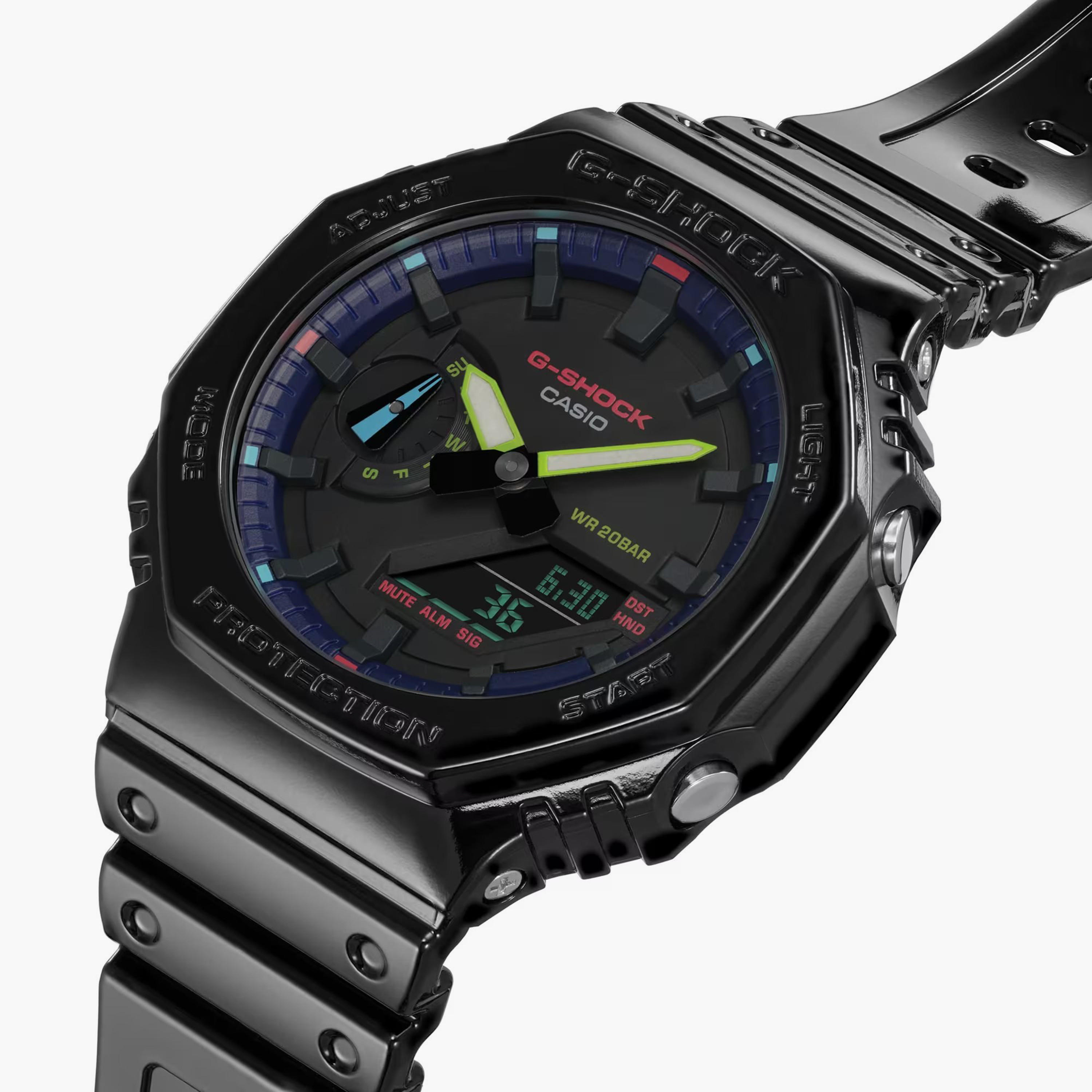  GA-2100RGB-1ADR | ساعة جي شوك الرقمية ذات أنالوج بسوار سيليكون أسود لكلا الجنسين-men-watchesandjewellery-watches-image-3