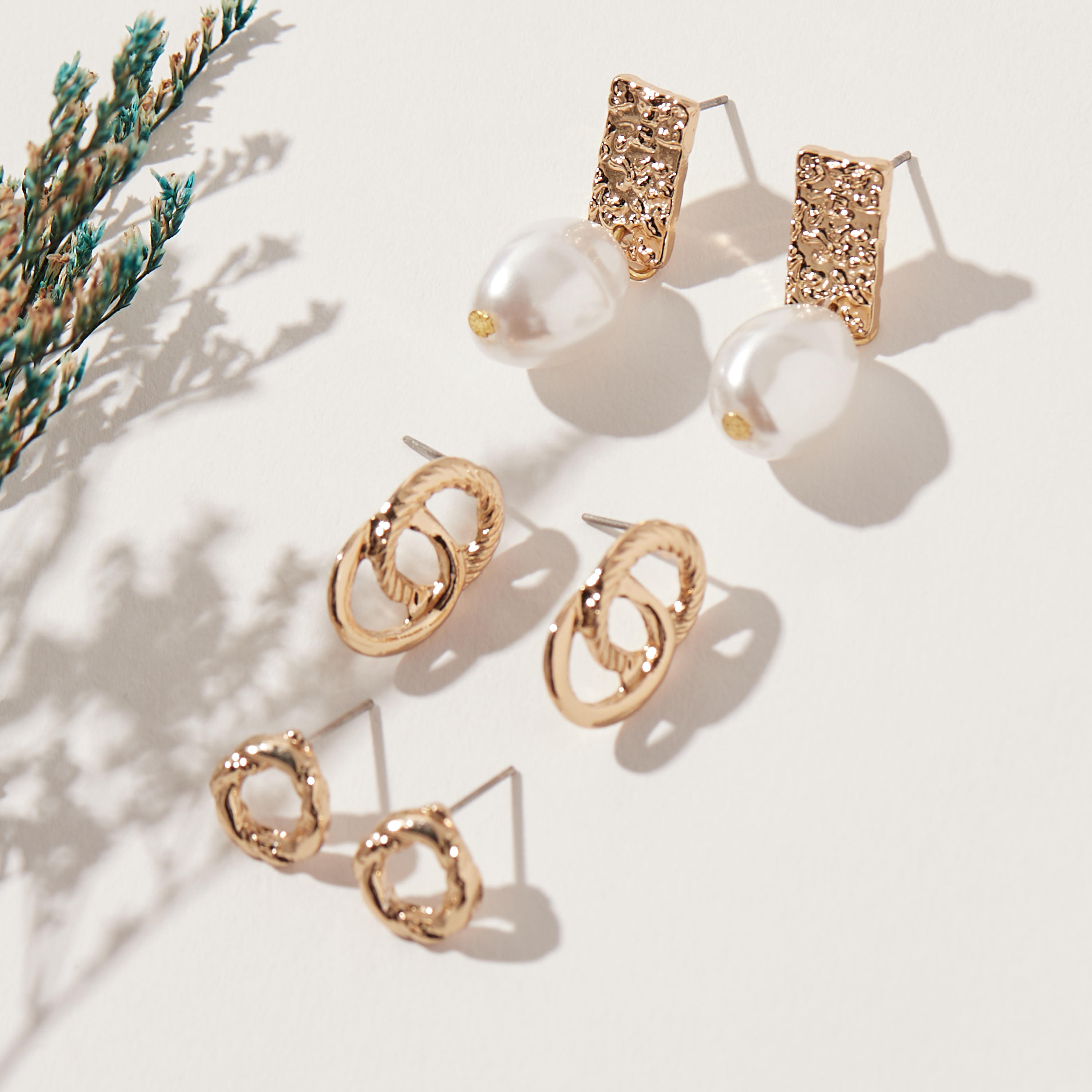 Metallic Earrings - Set of 3-women-watchesandjewellery-jewellery-earrings-image-1