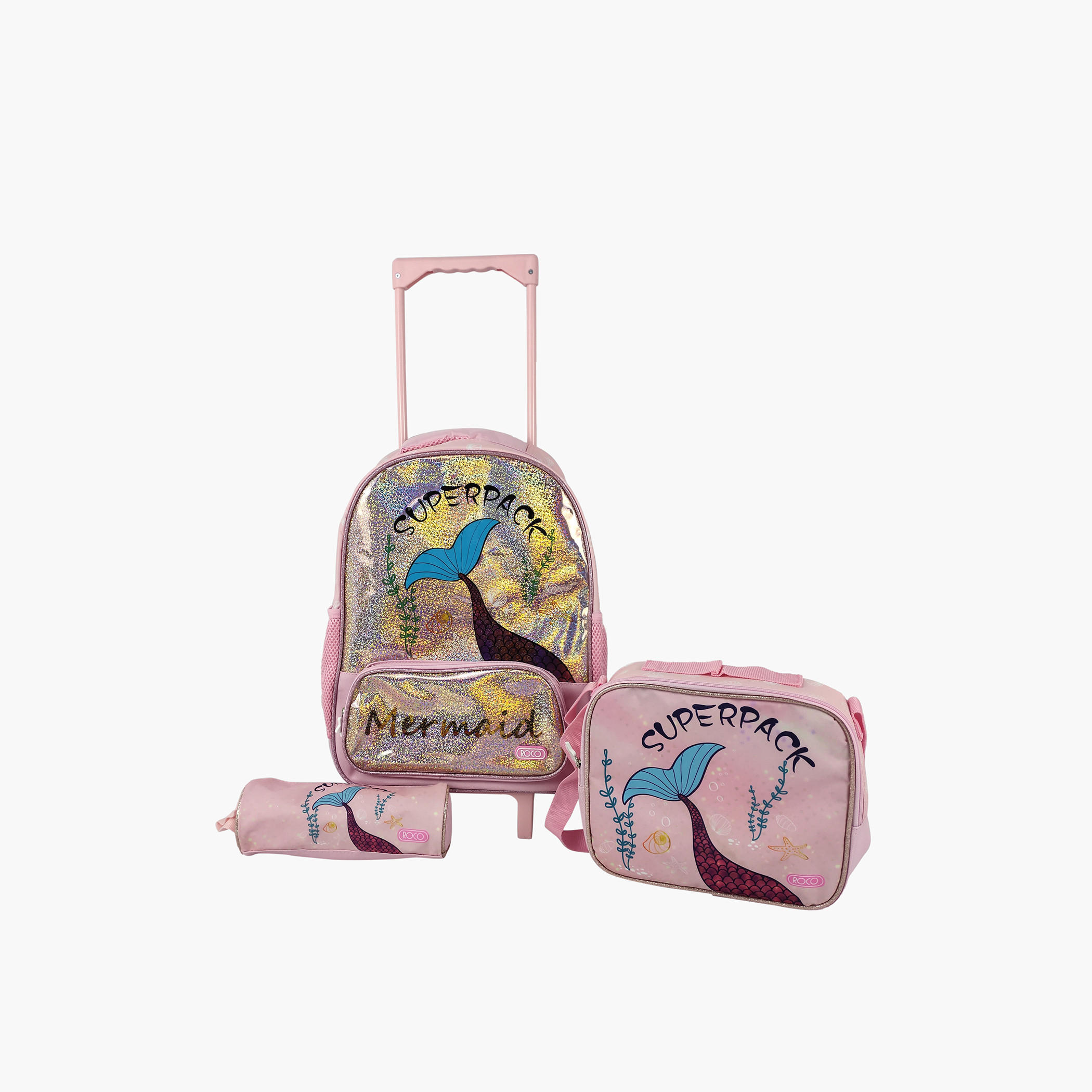 Roco 3-Piece Mermaid Print Trolley Backpack Set - 16 inches-school-bagsandbackpacks-sets-image-1