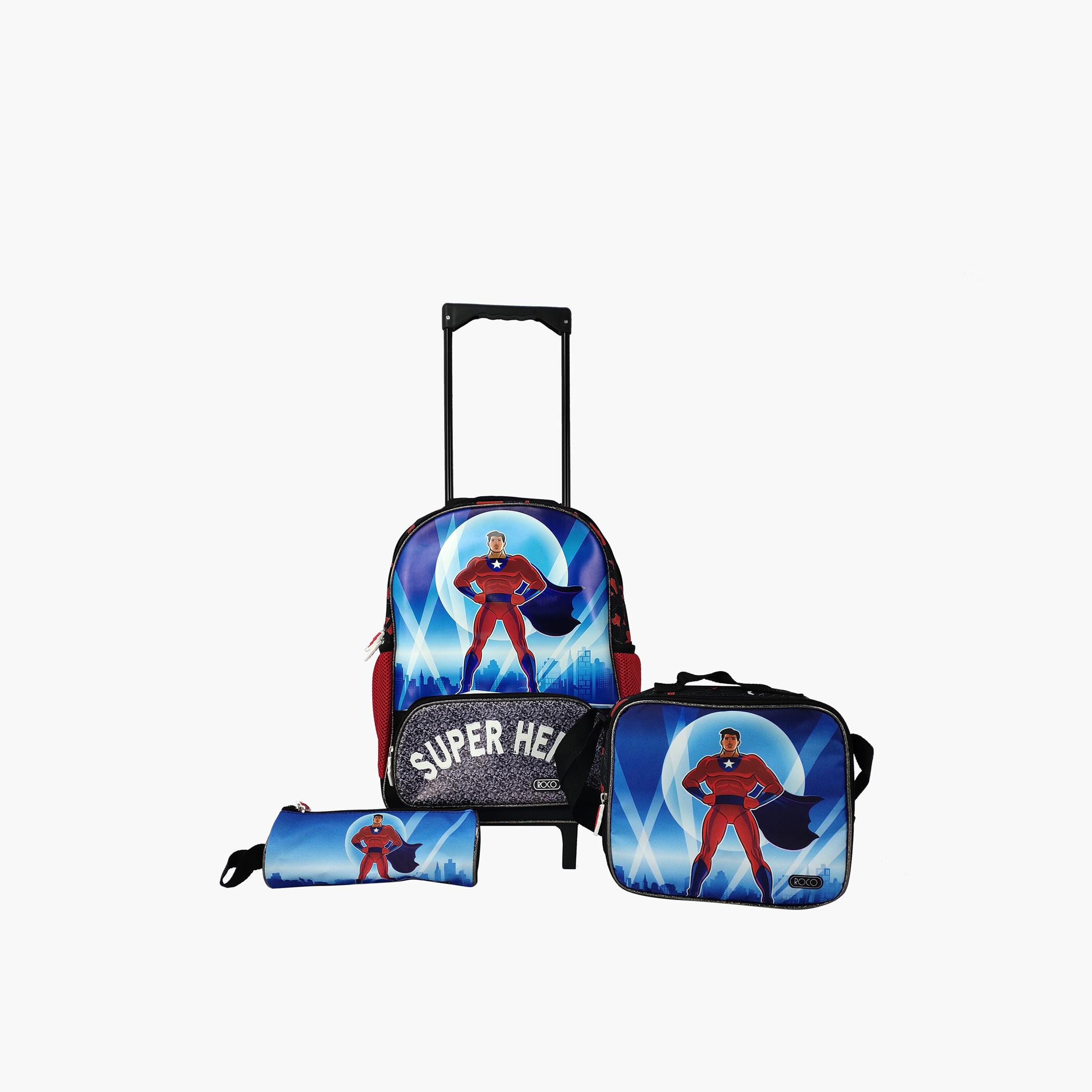 Roco 3-Piece Superhero Print Trolley Backpack Set - 16 inches-school-bagsandbackpacks-sets-image-1