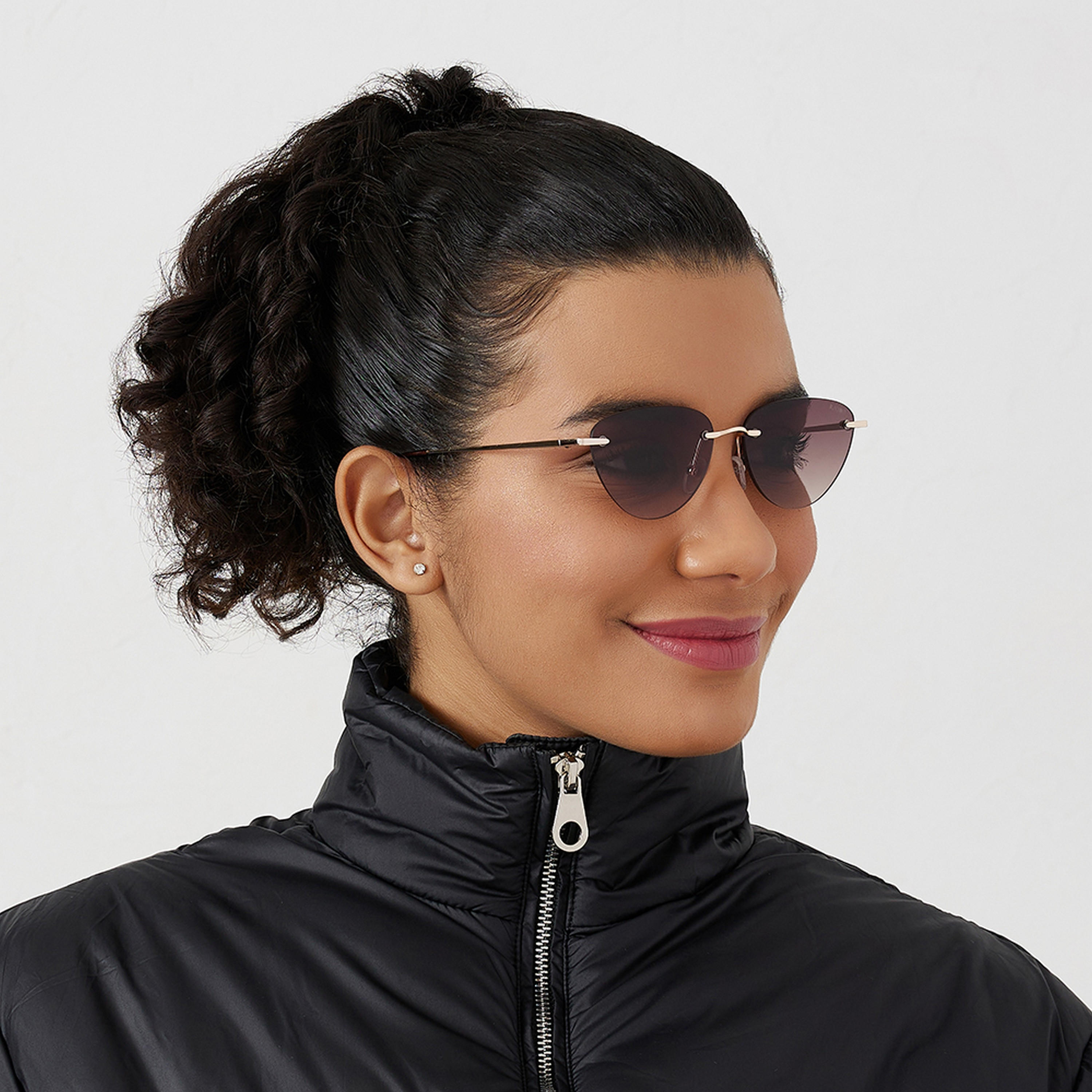نظارة شمسية بعدسات بنية ذات كات آي من بلاك أوت مينيماليست مع 54 مم -women-sunglasses-image-5