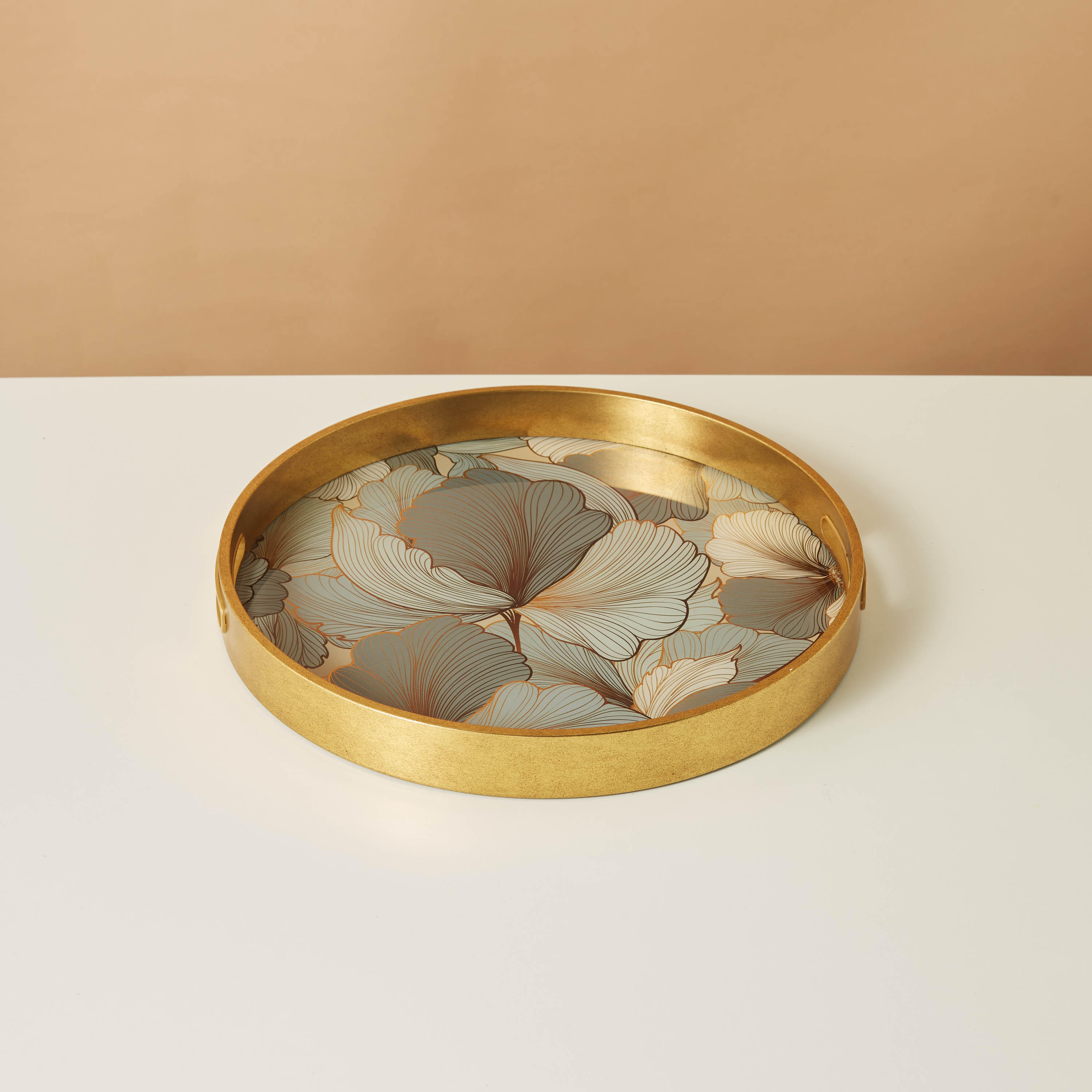 صينية ديكور مستديرة بطبعات زهور - 45x45x4 سم-household-dining-serveware-servingtrays-image-2