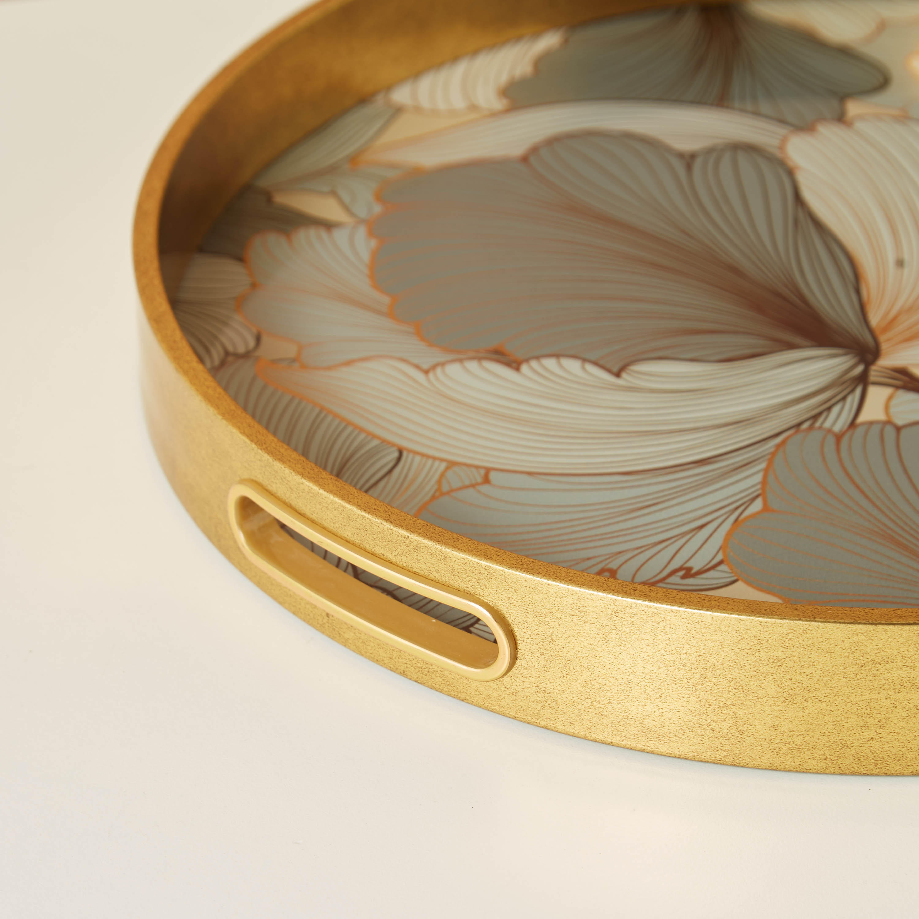 صينية ديكور مستديرة بطبعات زهور - 45x45x4 سم-household-dining-serveware-servingtrays-image-4