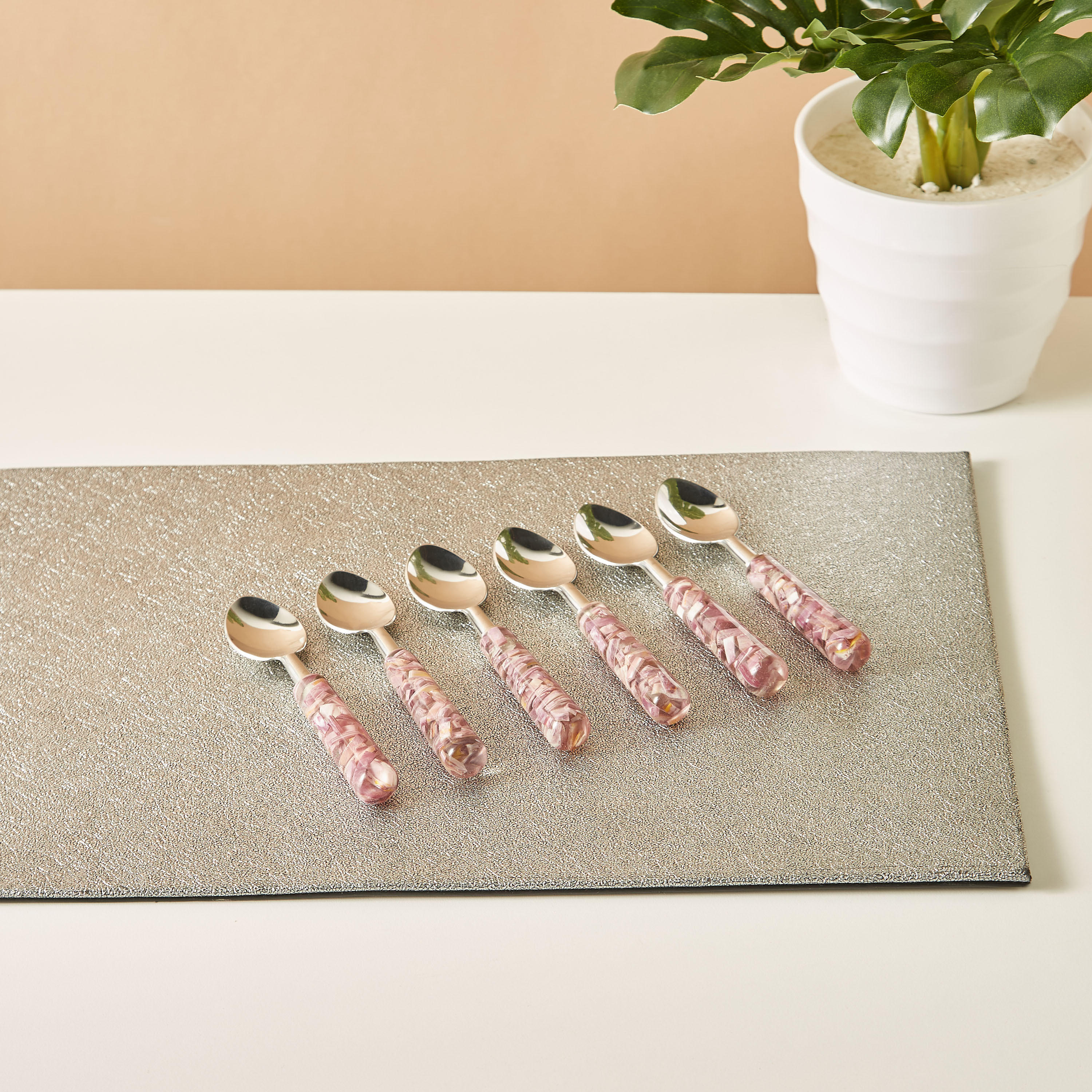 Marble Print Stainless Steel Spoon - Set of 6-household-dining-cutlery-cutlerysets-image-1