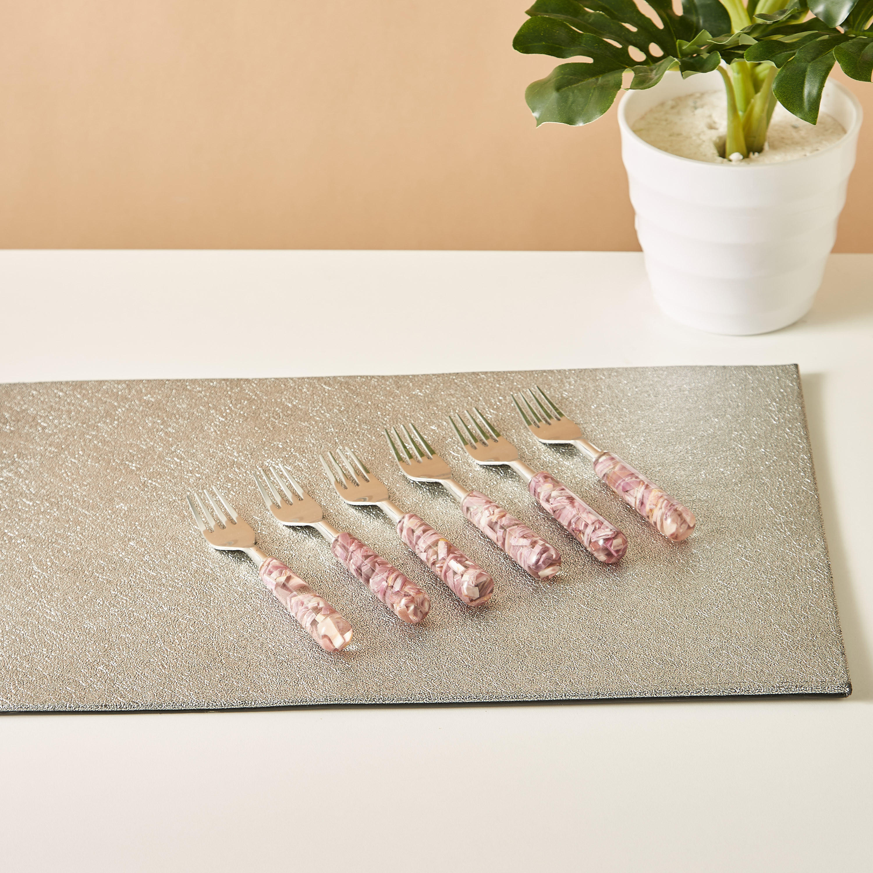 Marble Print Stainless Steel Fork - Set of 6-household-dining-cutlery-cutlerysets-image-1