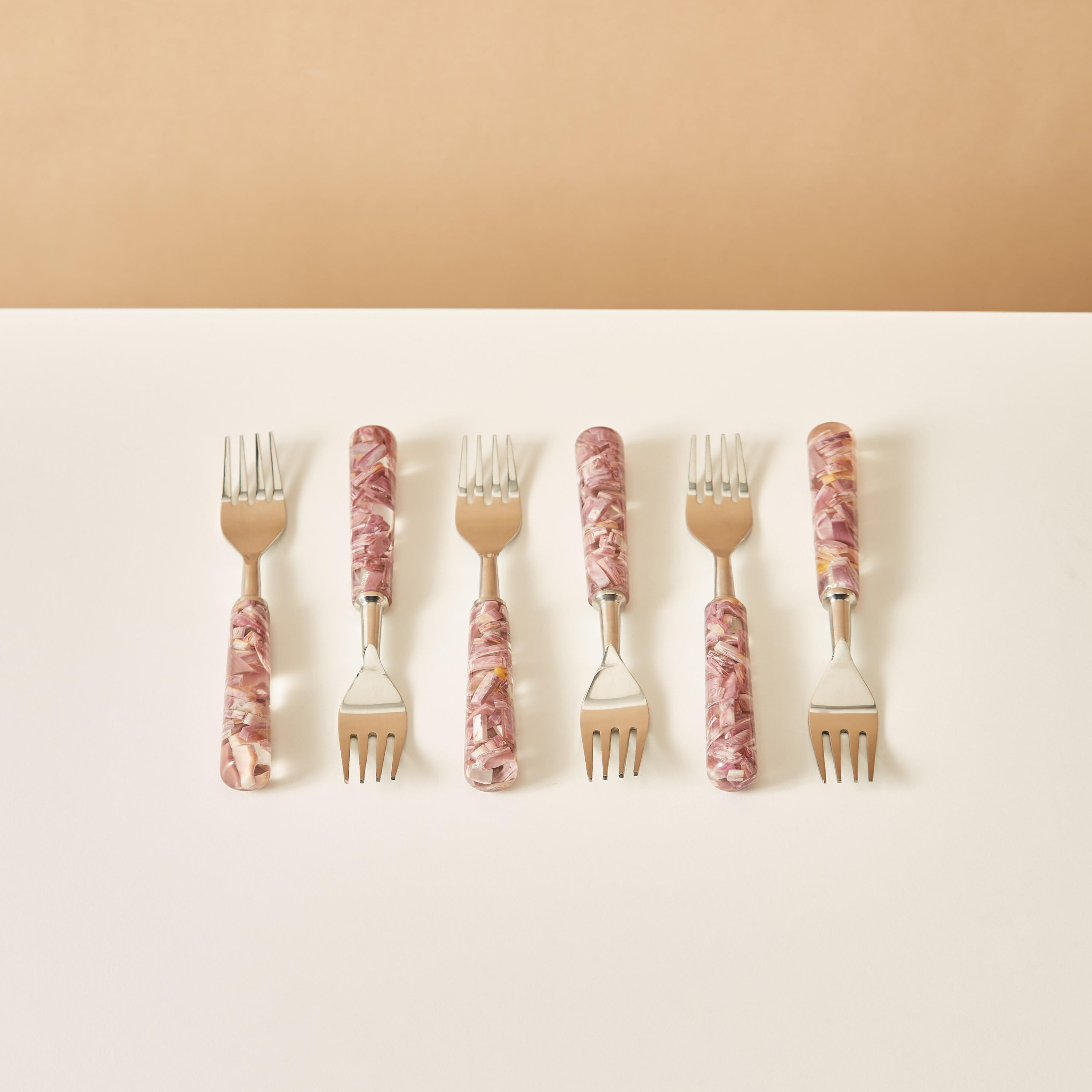 Marble Print Stainless Steel Fork - Set of 6-household-dining-cutlery-cutlerysets-image-2
