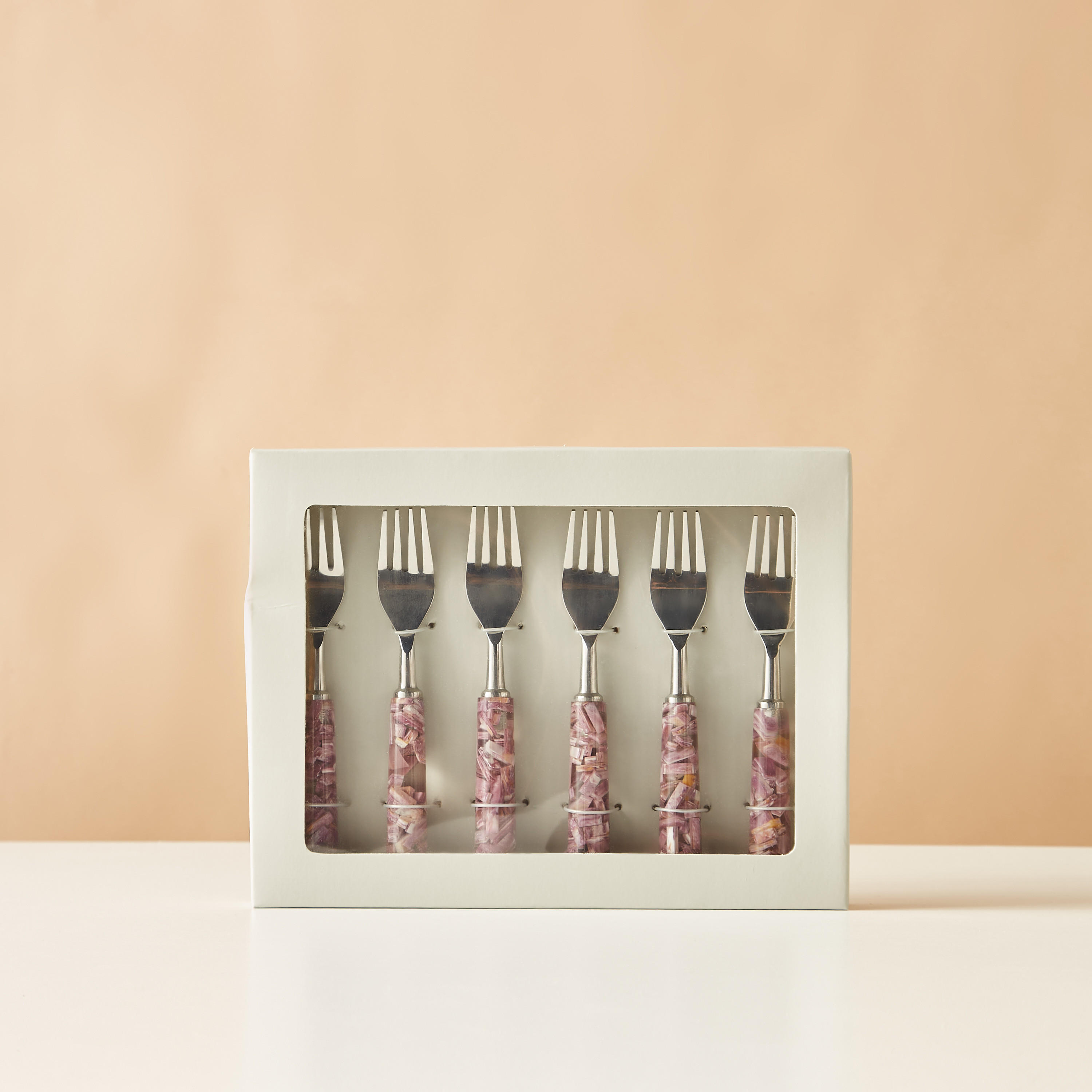 Marble Print Stainless Steel Fork - Set of 6-household-dining-cutlery-cutlerysets-image-5