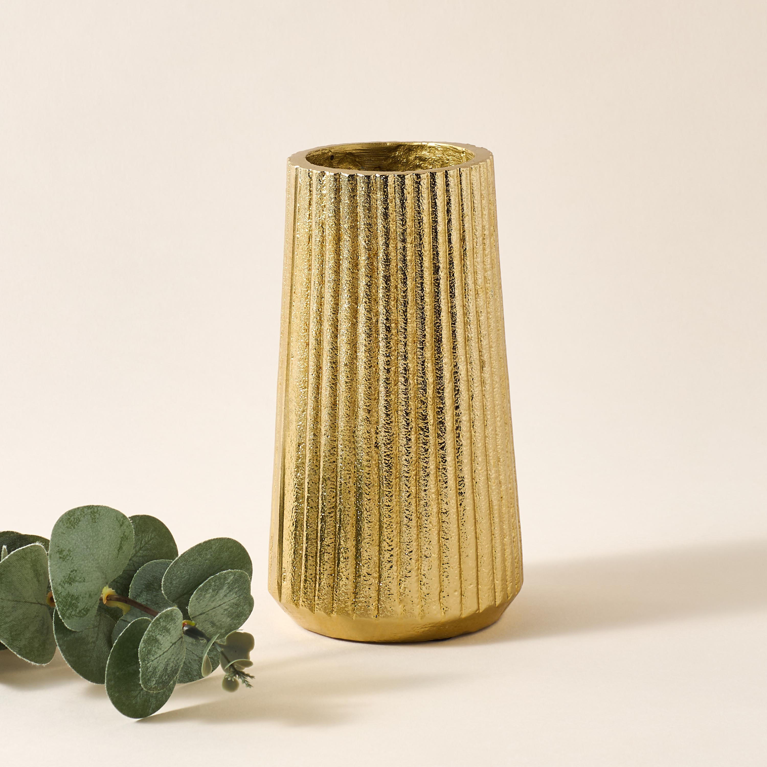 Ribbed Aluminium Vase -  9x9x16 cms-household-decor-vasesandbowls-image-1