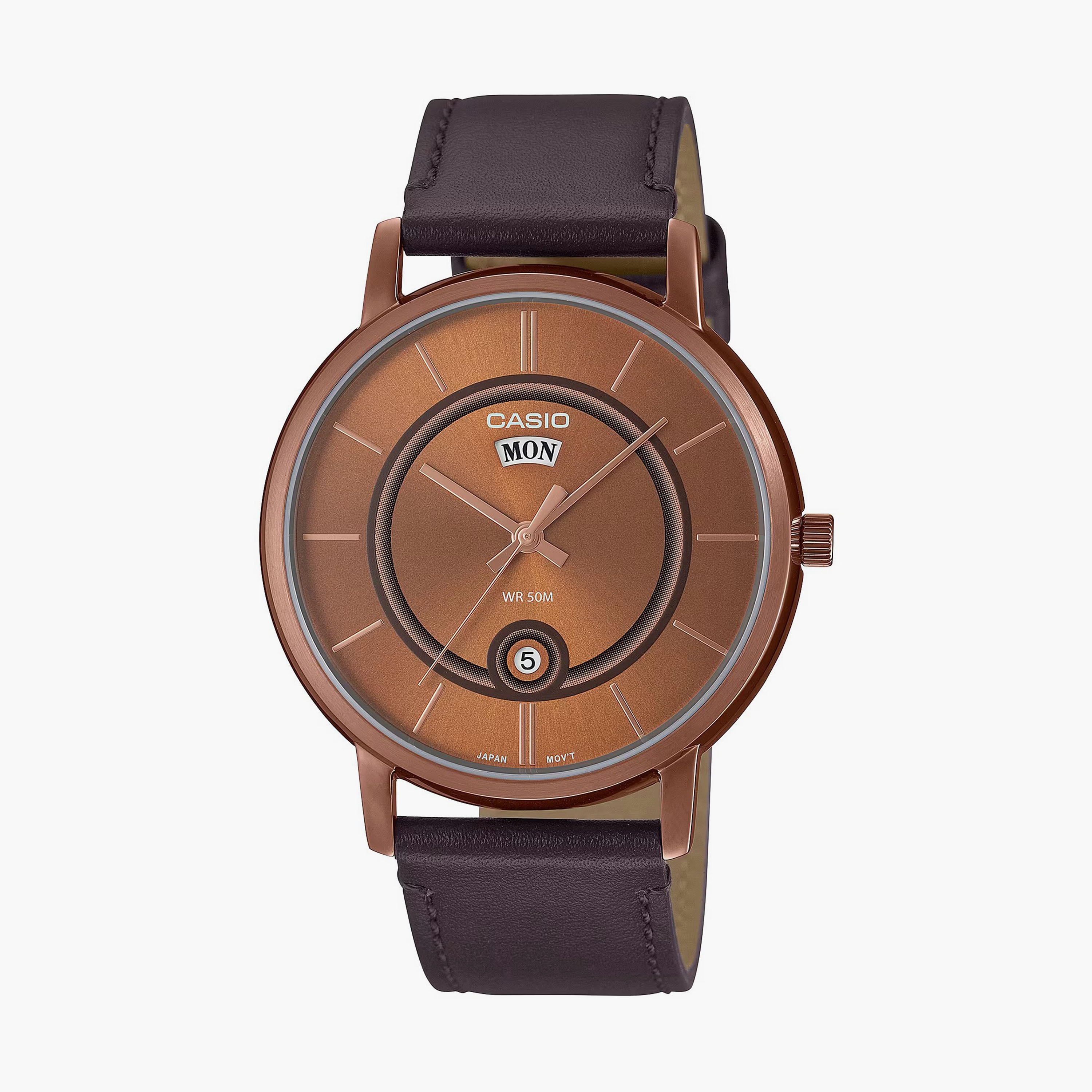 Casio Men Maroon Analog Leather Strap Watch | MTP-B120RL-5AVDF | 41 MM-men-watchesandjewellery-watches-image-1