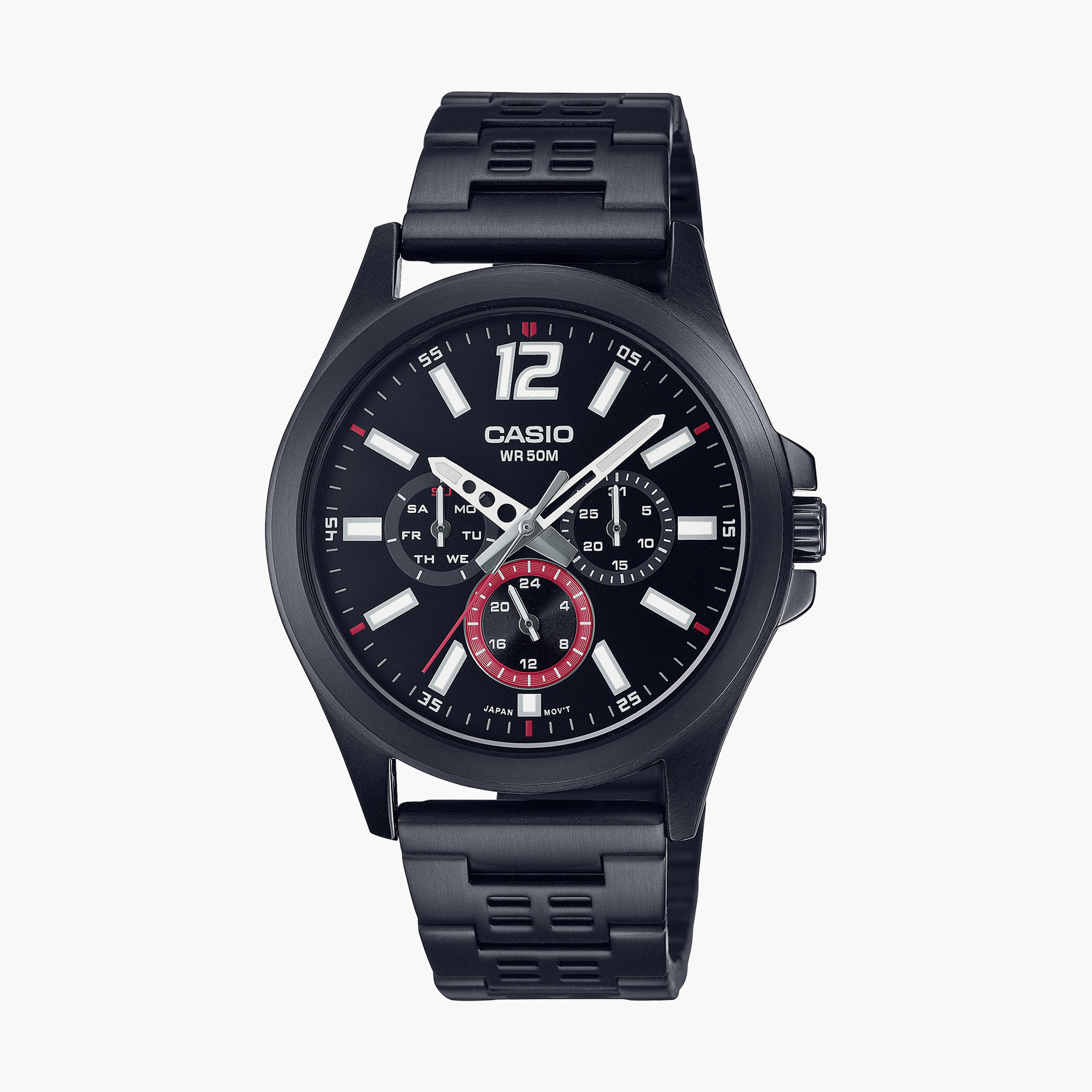 Casio Men Black Chronograph Stainless Steel Strap Watch | MTP-E350B-1BVDF-men-watchesandjewellery-watches-image-1