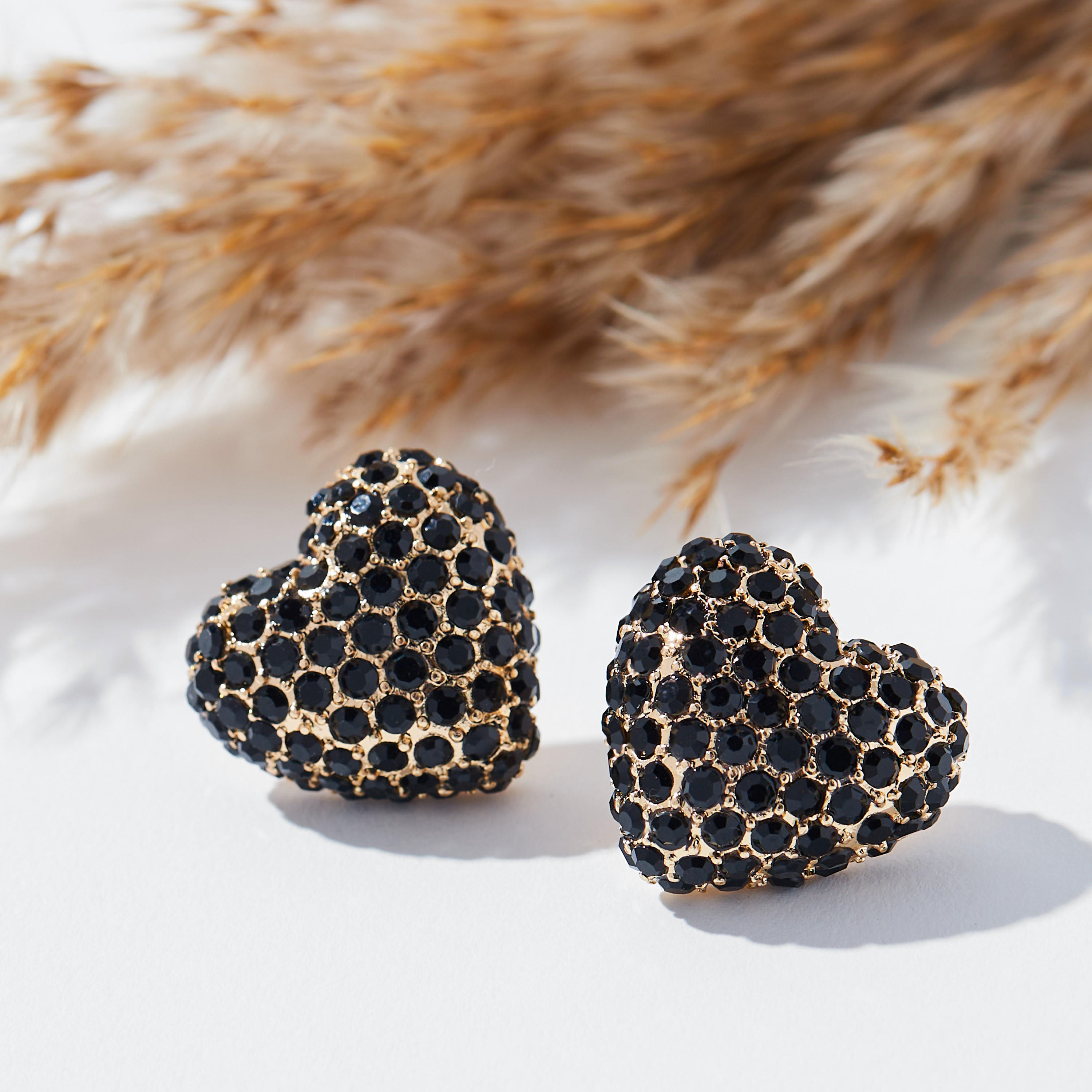 Embellished Heart Stud Earrings with Pushback Closure-women-watchesandjewellery-jewellery-earrings-image-1