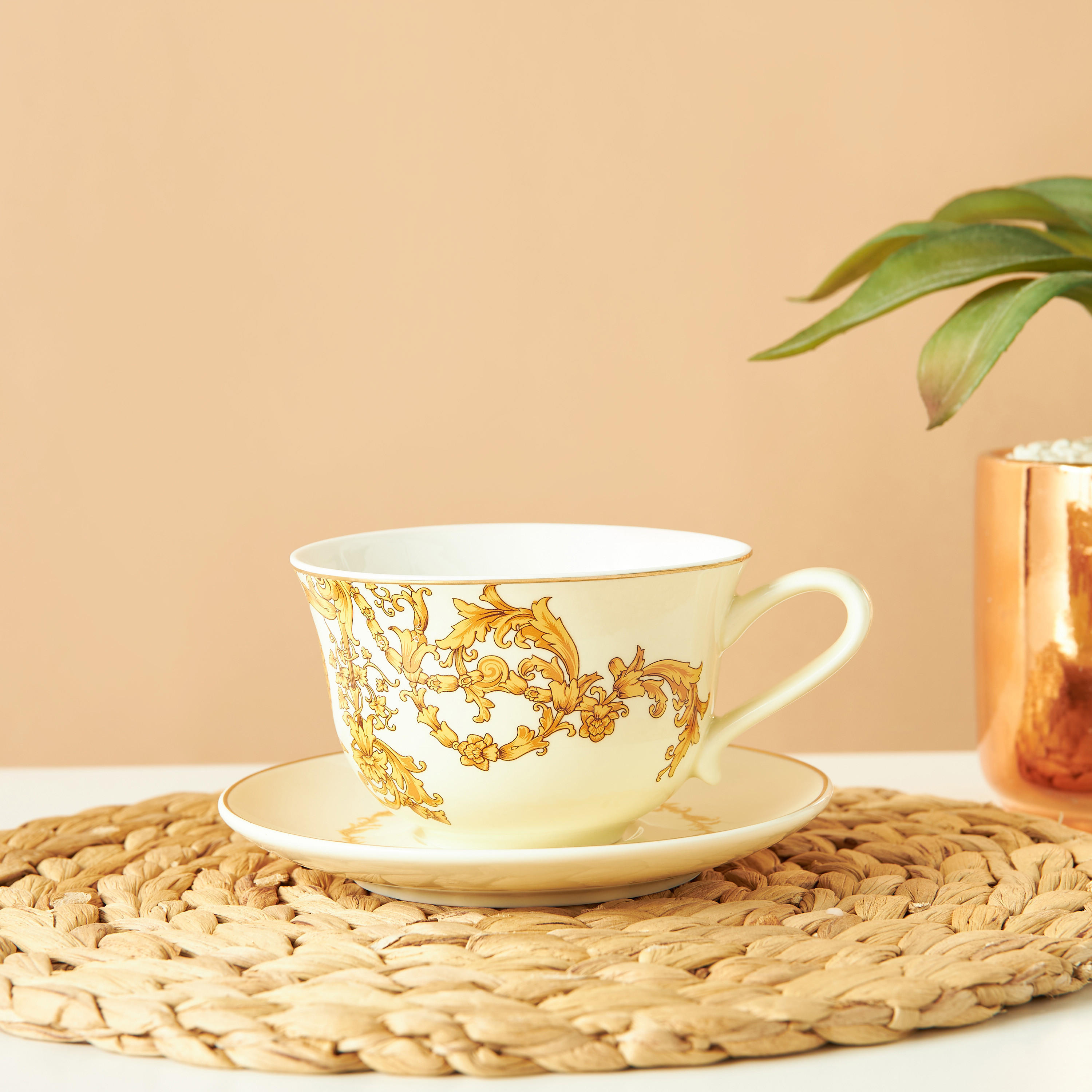 Gia Como Floral Print Porcelain Cup and Saucer Set - 200 ml-household-dining-teaandcoffee-teaandcoffeesets-image-1