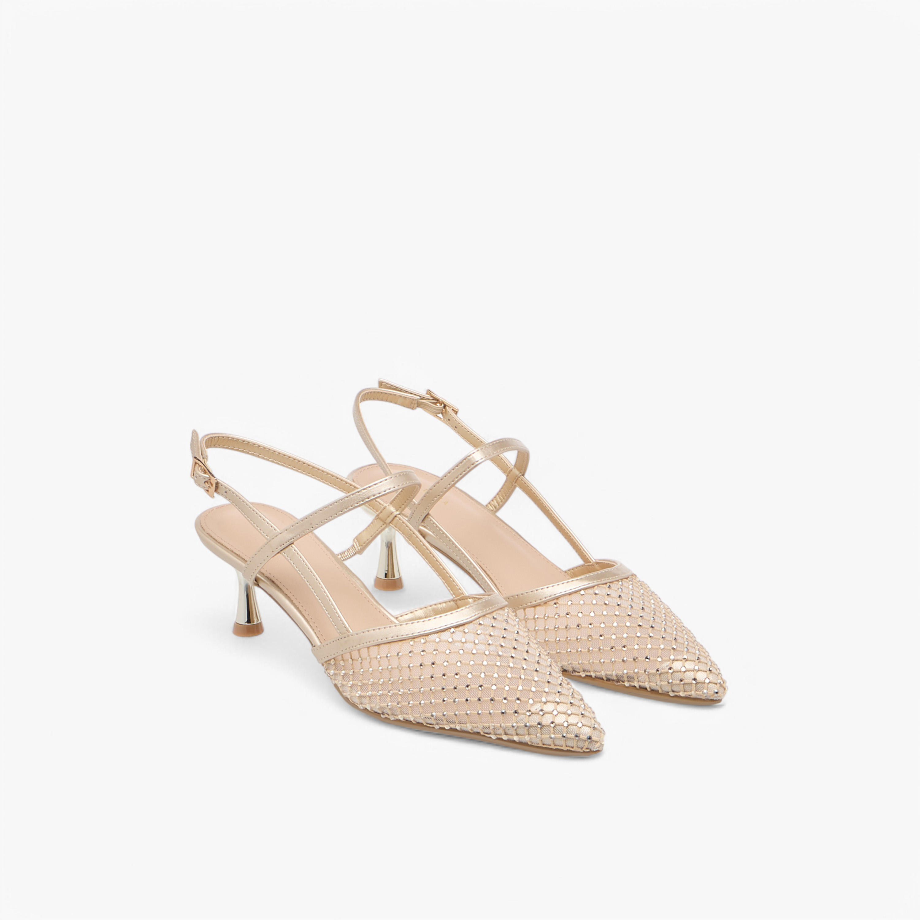 Flora Bella Embellished Pointed Toe Shoes with Buckle Closure and Kitten Heels-women-shoes-heels-image-1