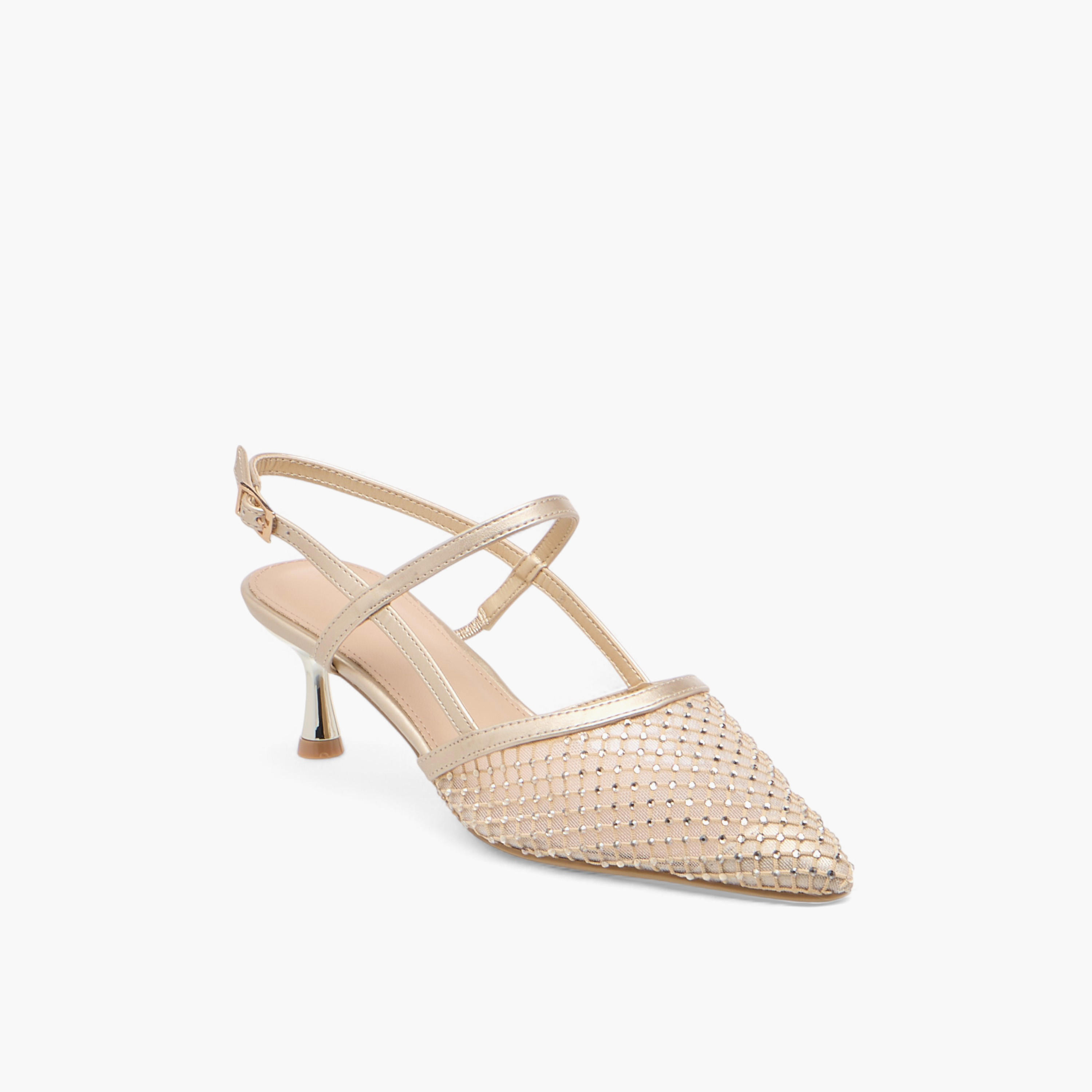 Flora Bella Embellished Pointed Toe Shoes with Buckle Closure and Kitten Heels-women-shoes-heels-image-2