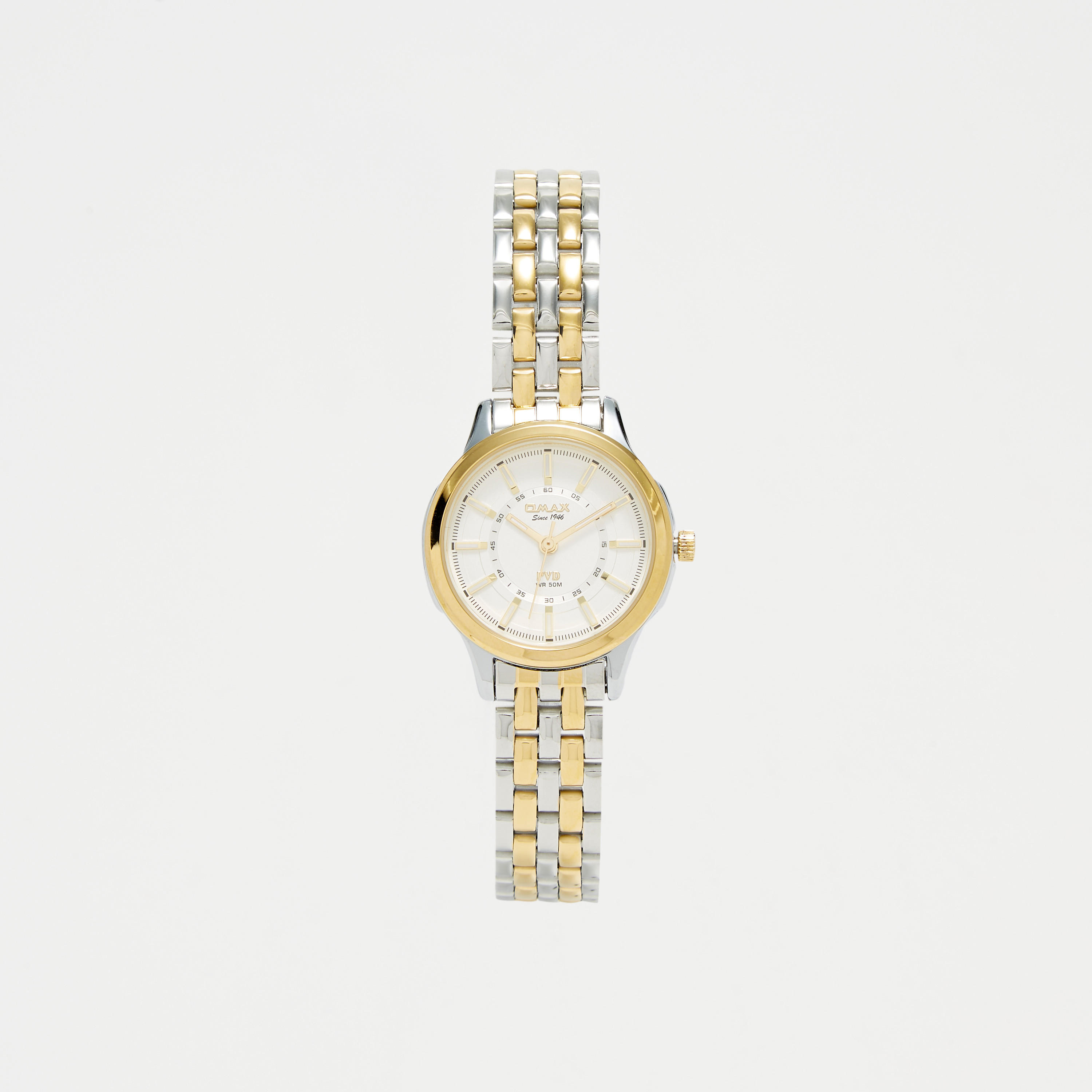 ساعة يد تناظرية فضية وذهبية بسوار ستانلس ستيل للنساء من أوماكس - 00JSB002N008-women-watchesandjewellery-watches-image-1