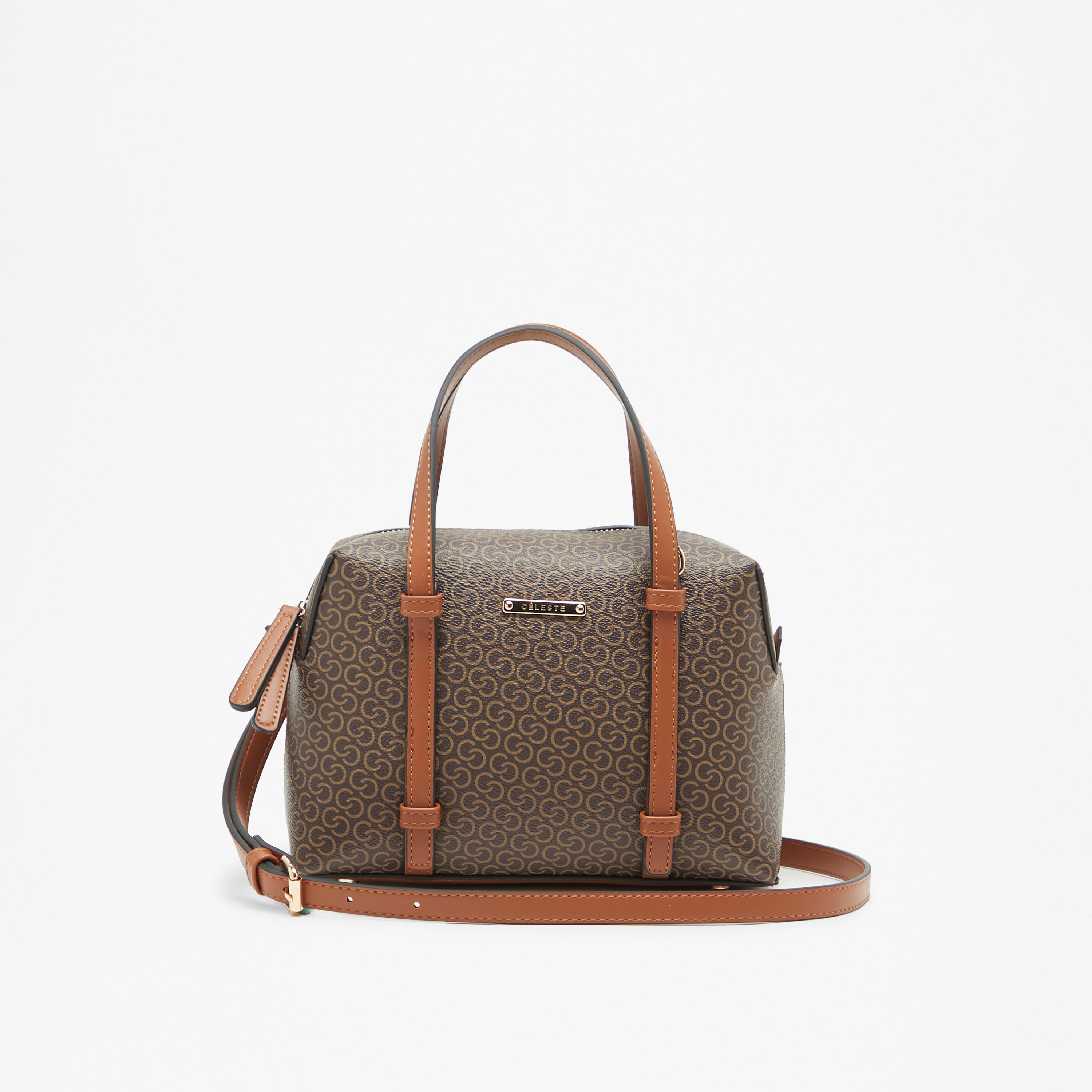 Celeste Monogram Print Tote Bag with Zip Closure and Top Handles-women-bagsandwallets-handbags-image-1