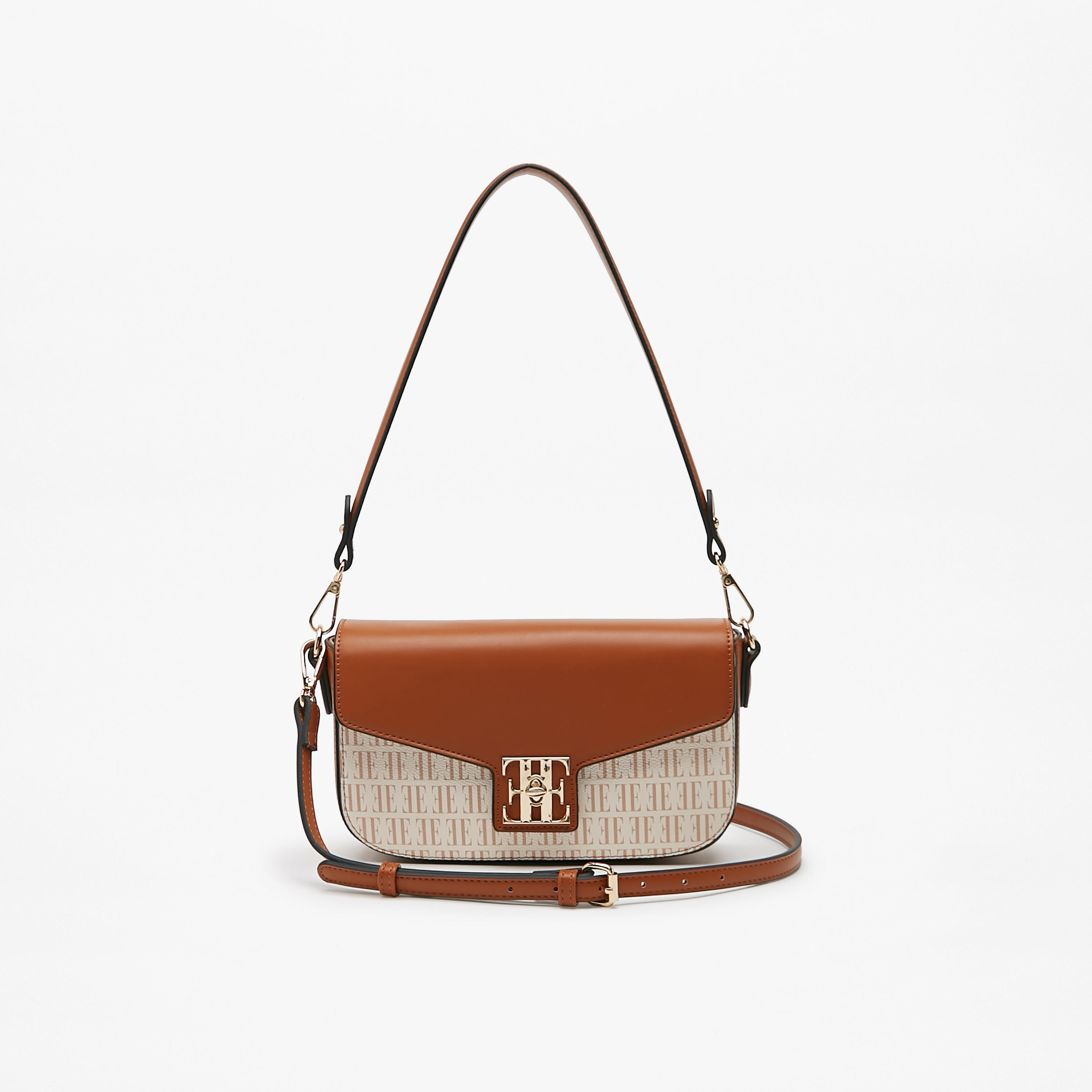 Elle Monogram Print Crossbody Bag with Detachable Straps and Twist Lock-women-bagsandwallets-handbags-image-1