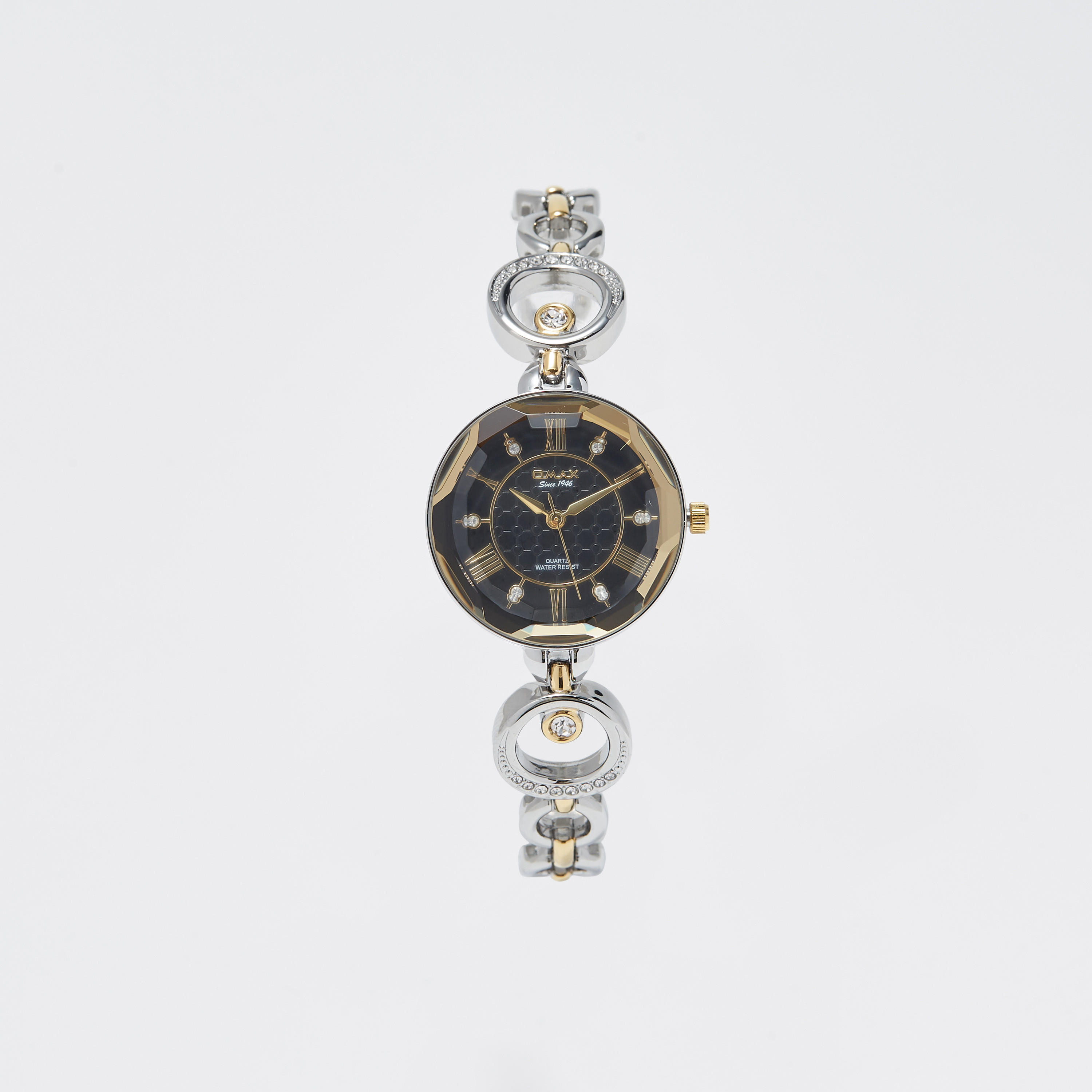 ساعة يد تناظرية فضية وذهبية بسوار ستانلس ستيل للنساء من أوماكس - 00JEC042N002-women-watchesandjewellery-watches-image-1