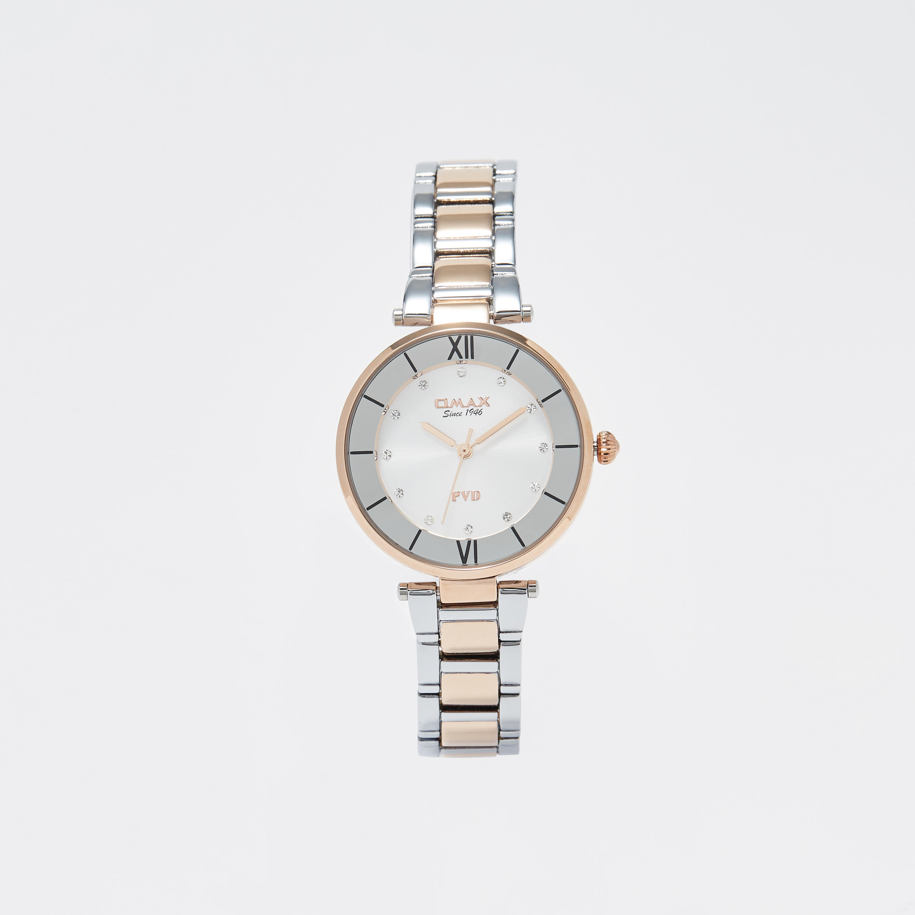 ساعة يد تناظرية فضية وذهبية بسوار ستانلس ستيل للنساء من أوماكس - 00OYY004N018-women-watchesandjewellery-watches-image-1