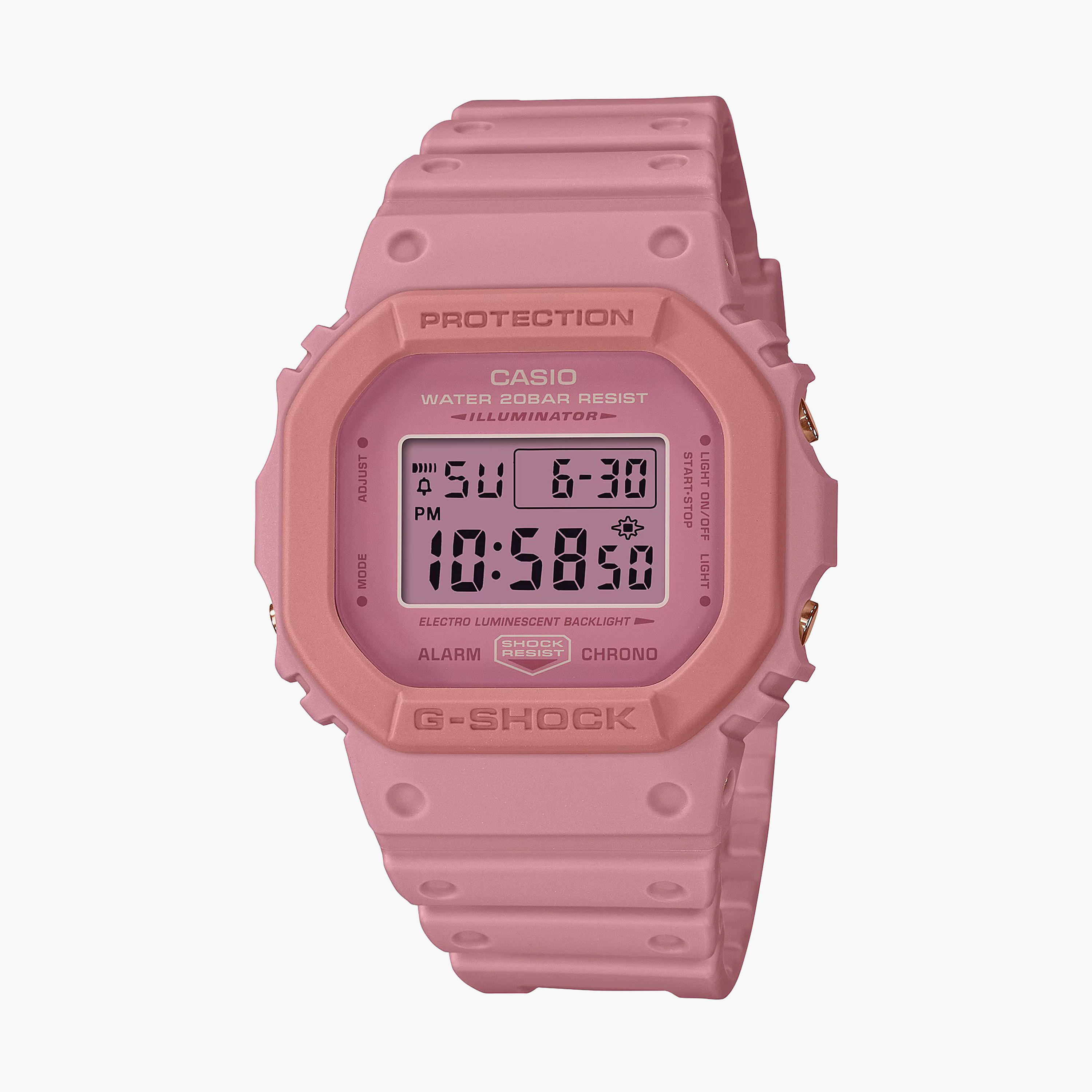 ساعة كاسيو رقمية يونيسكس بسوار راتنج وردي | DW-5610SL-4A4DR-men-watchesandjewellery-watches-image-1