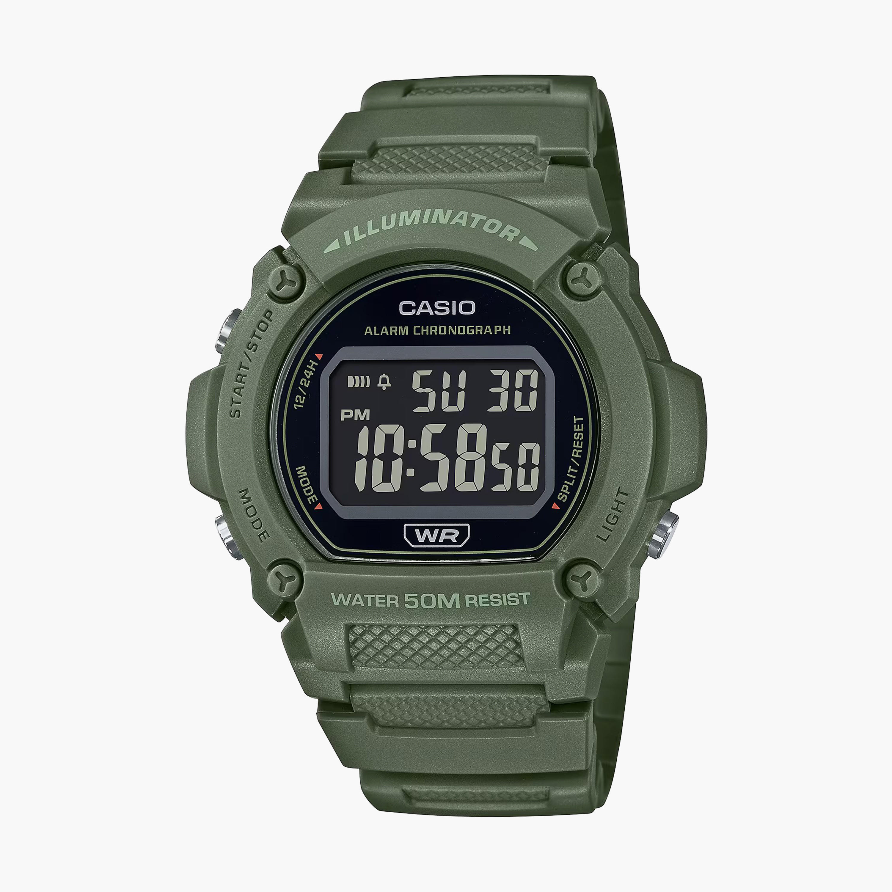 Casio Men's Green Digital Resin Strap Watch | W-219HC-3BVDF-men-watchesandjewellery-watches-image-1