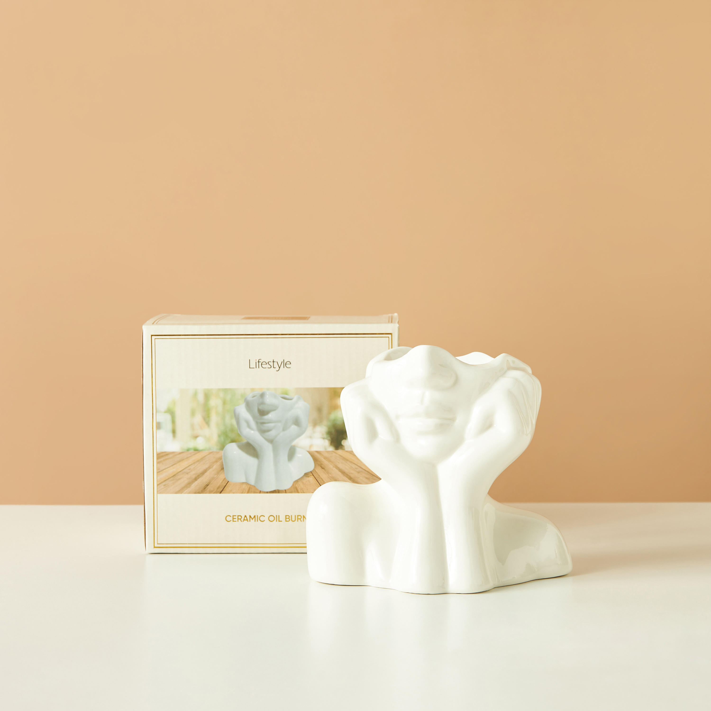 Face and Hand Shaped Porcelain Oil Burner - 14x8.7x12 cms-household-homefragrance-burners-image-5