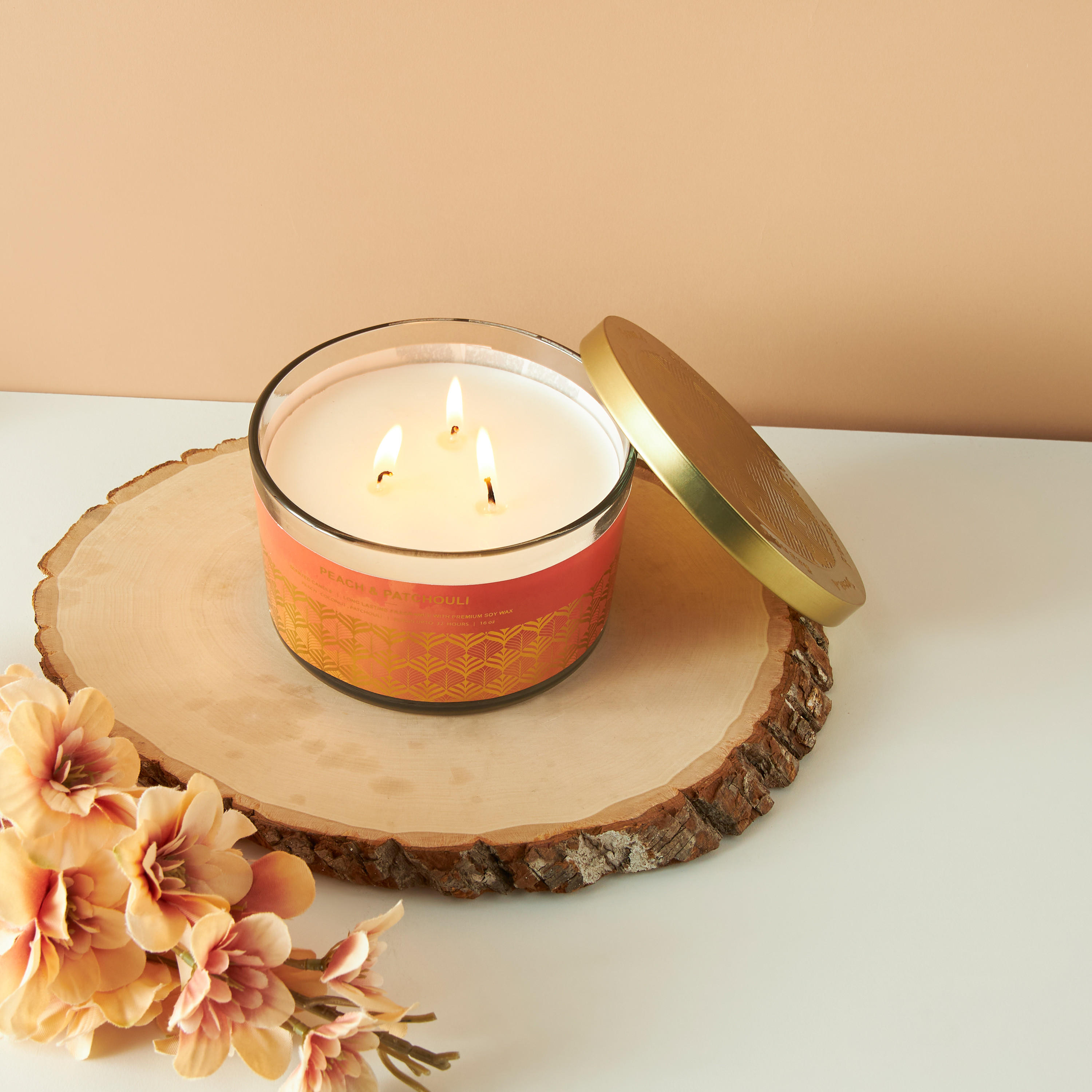 Scent.d Peach and Patchouli 3-Wick Jar Candle - 16 oz-household-homefragrance-candles-image-1