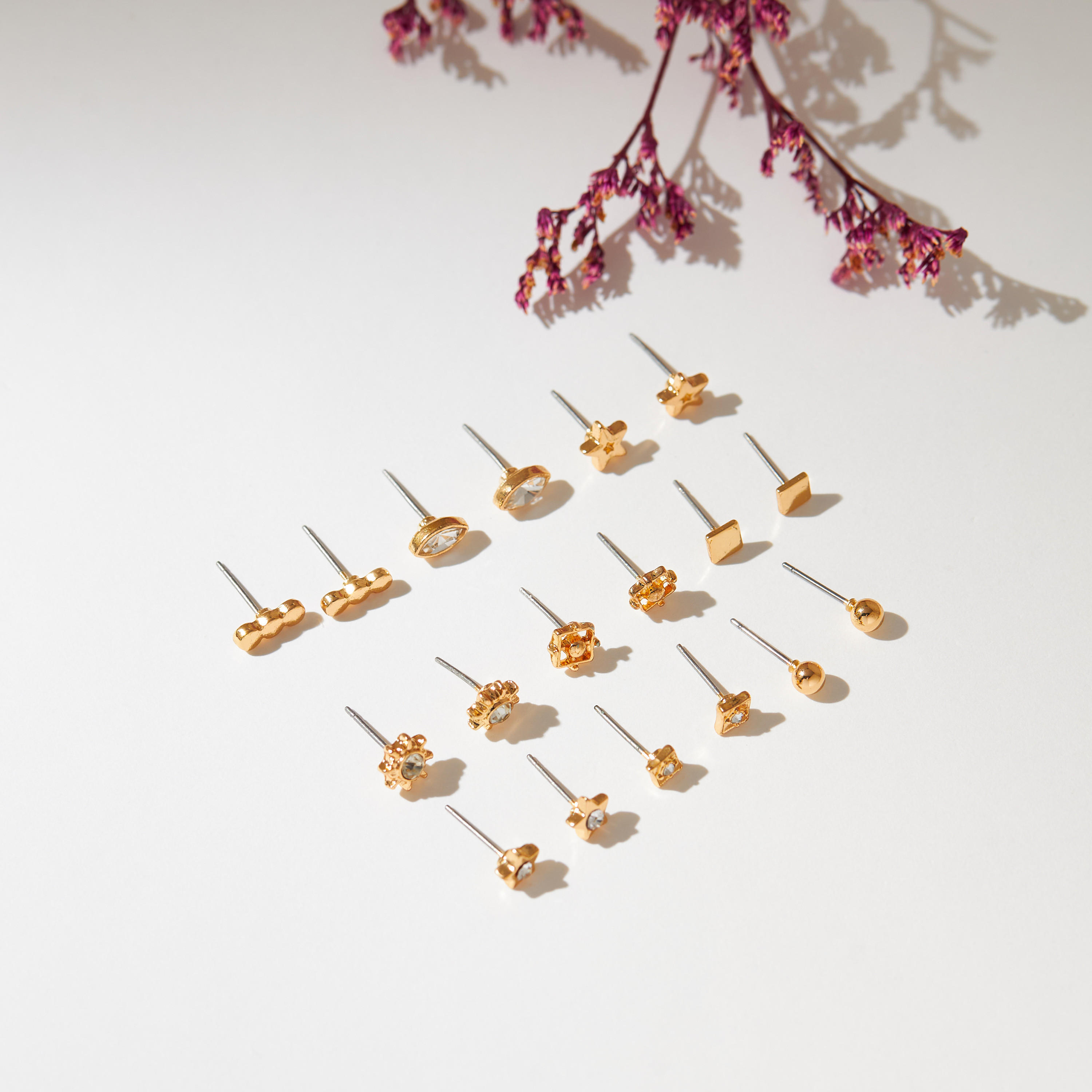 Metallic Stud Earrings with Pusback Closure - Set of 9-women-watchesandjewellery-jewellery-earrings-image-1