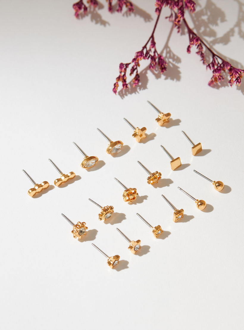 Metallic Stud Earrings with Pusback Closure - Set of 9-women-watchesandjewellery-jewellery-earrings-image-1