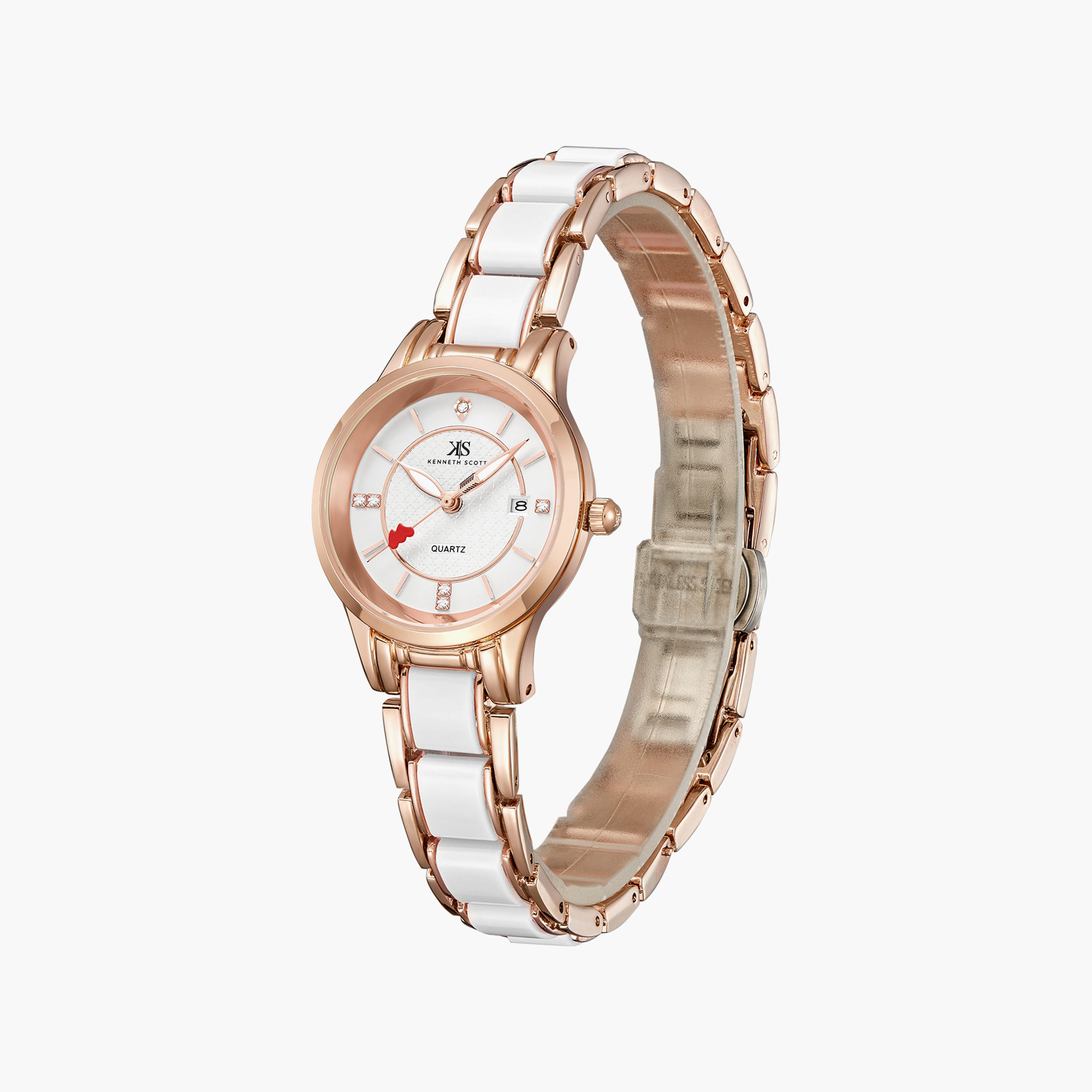 Kenneth Scott White & Rose Gold Analog Stainless Steel Strap Watch | K23517-RCWW | 30 MM-women-watchesandjewellery-watches-image-2
