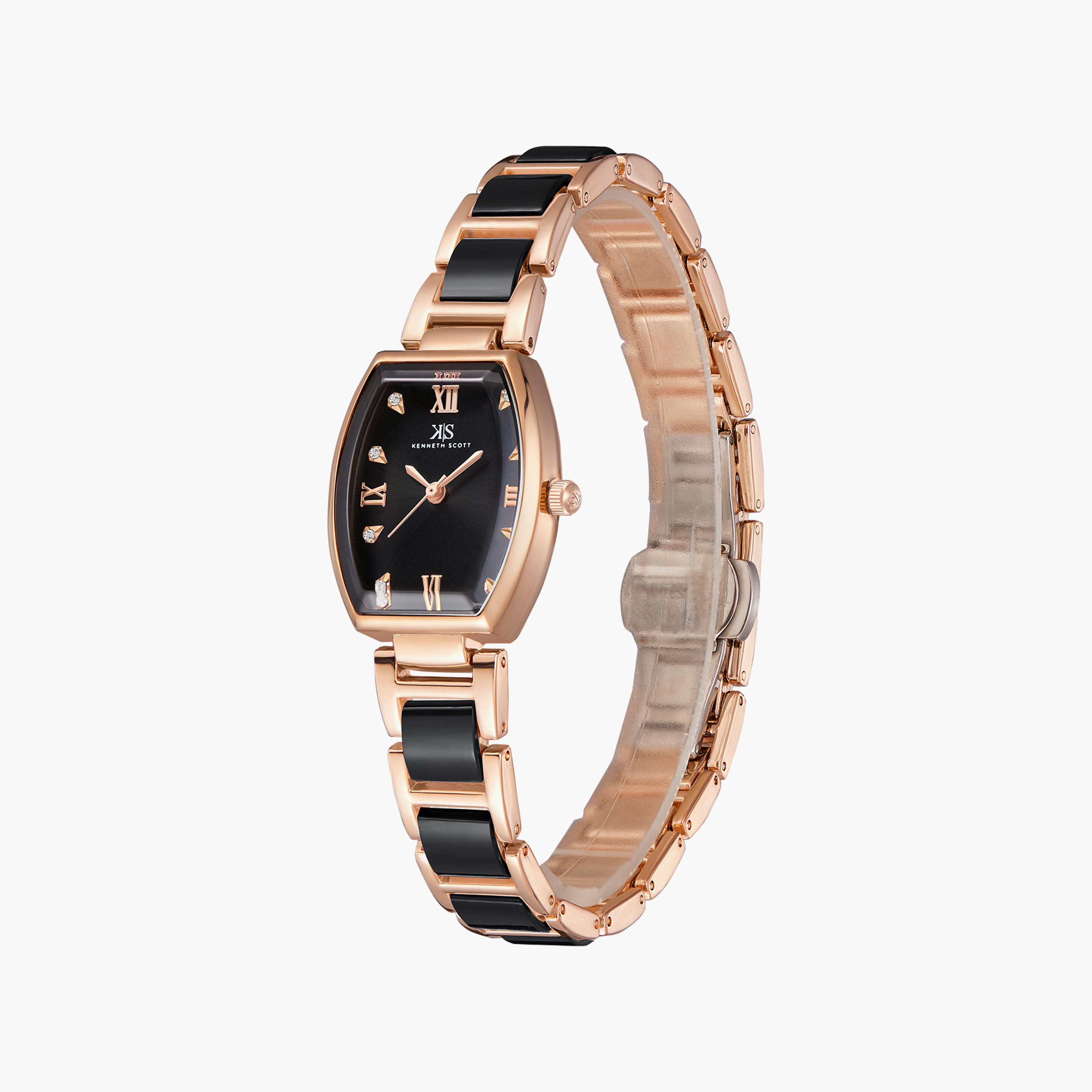 Kenneth Scott Black & Rose Gold Analog Stainless Steel Strap Watch | K23520-RCBB | 24 MM-women-watchesandjewellery-watches-image-2