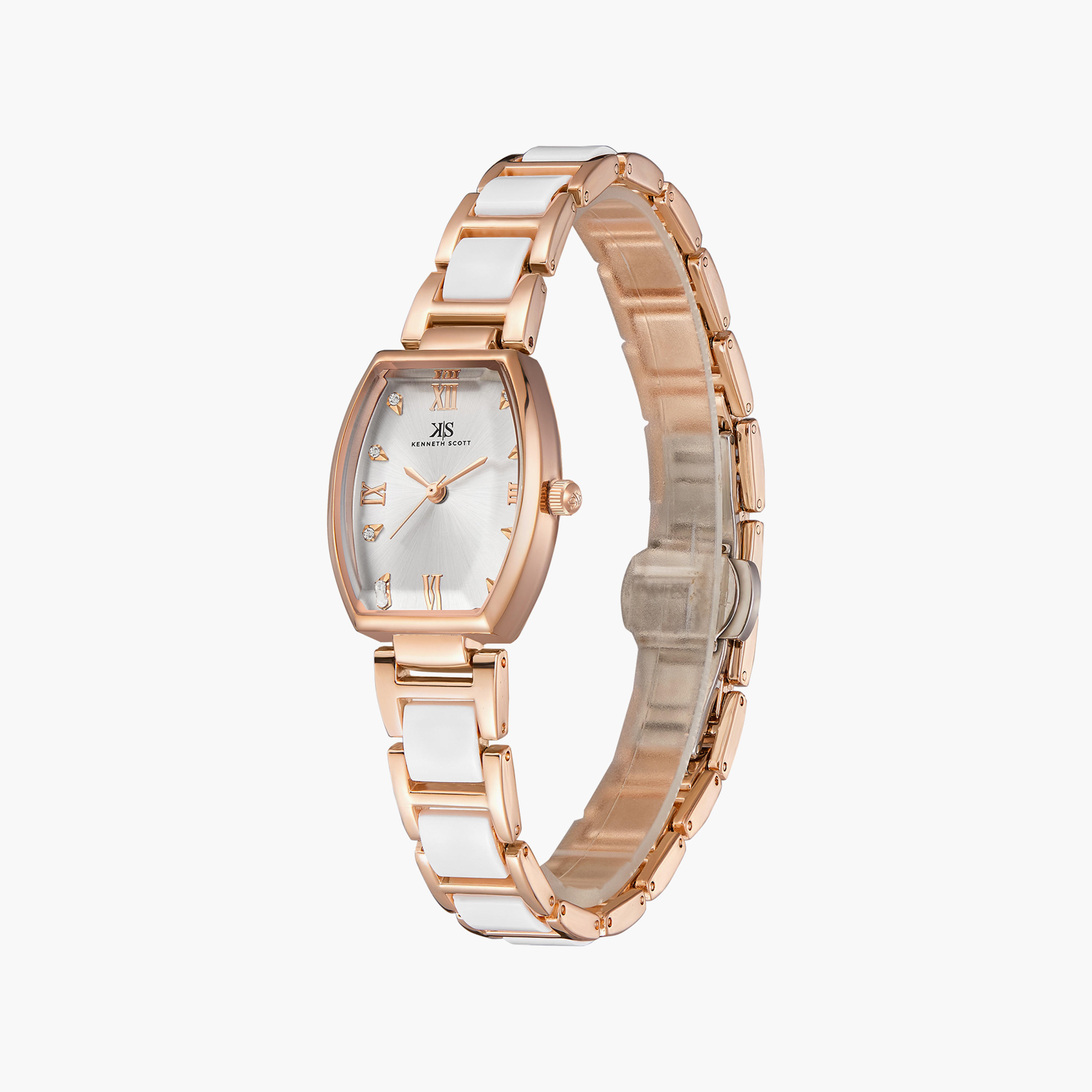 Kenneth Scott White & Rose Gold Analog Stainless Steel Strap Watch | K23520-RCWW | 24 MM-women-watchesandjewellery-watches-image-2