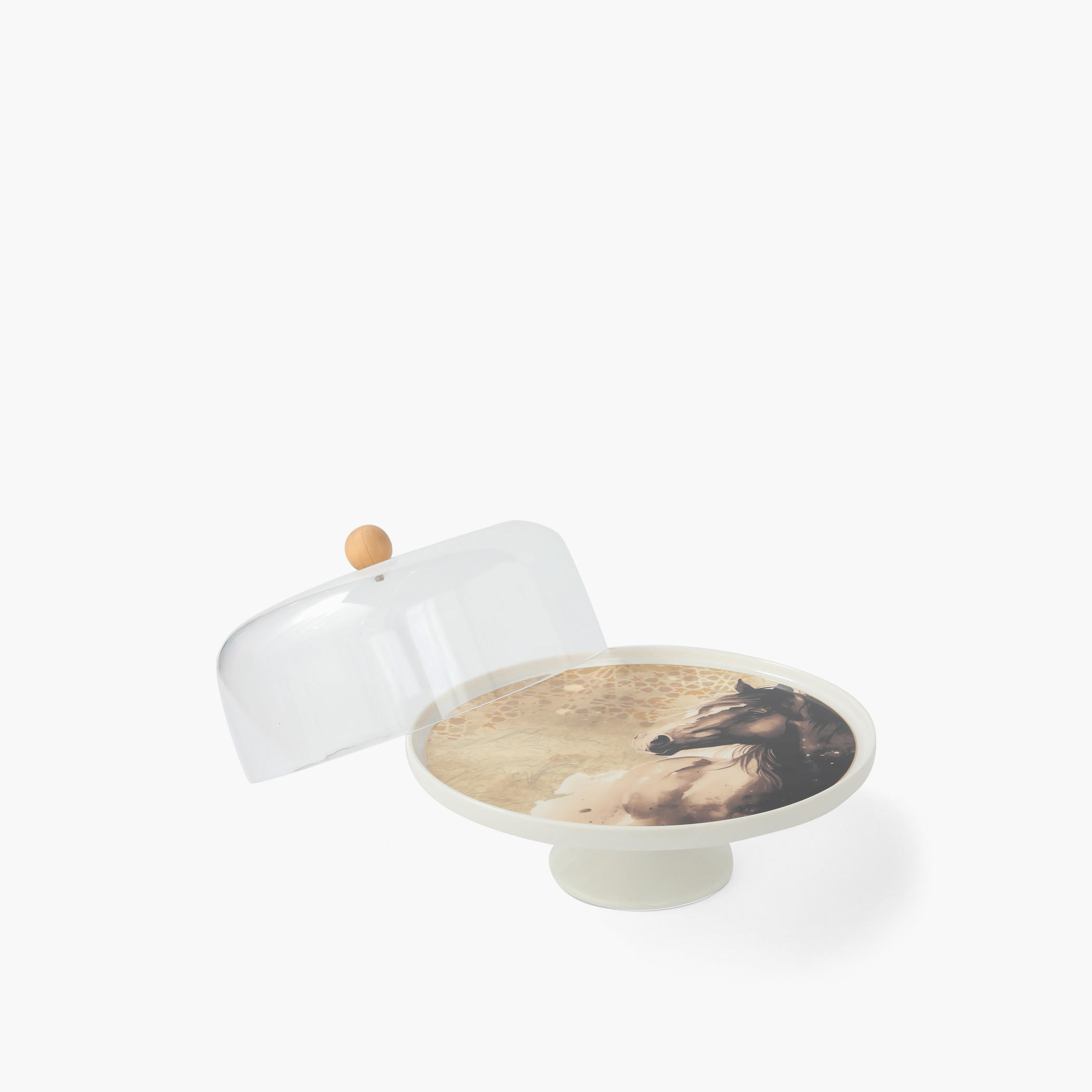 #AM-type# Horse Print Bone China Cakestand with Dome Lid - 30x11 cms-household-dining-serveware-cakestands-image-4
