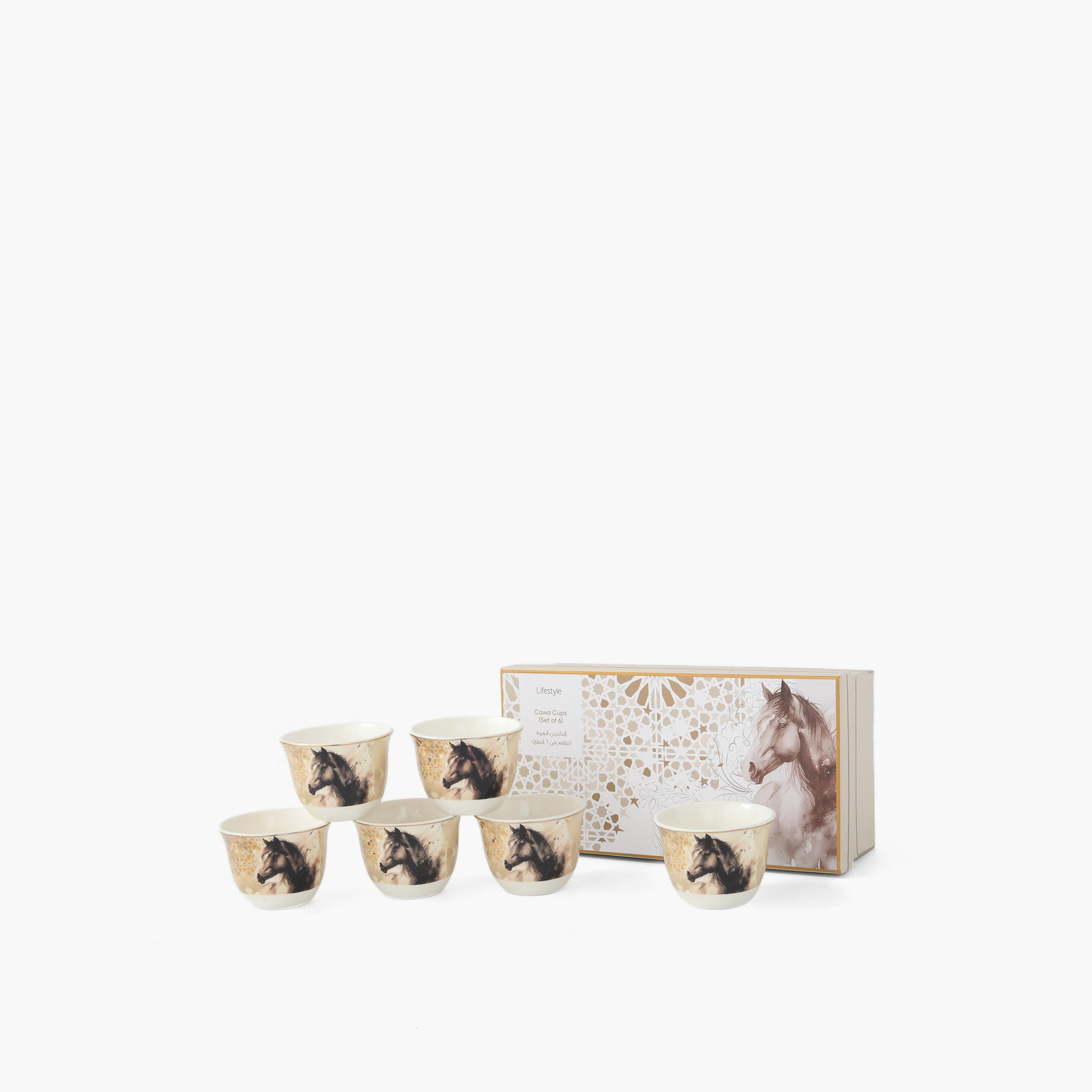 Horse 6-Piece Bone China Kahwa Cup Set - 85 ml-household-dining-teaandcoffee-teaandcoffeesets-image-1