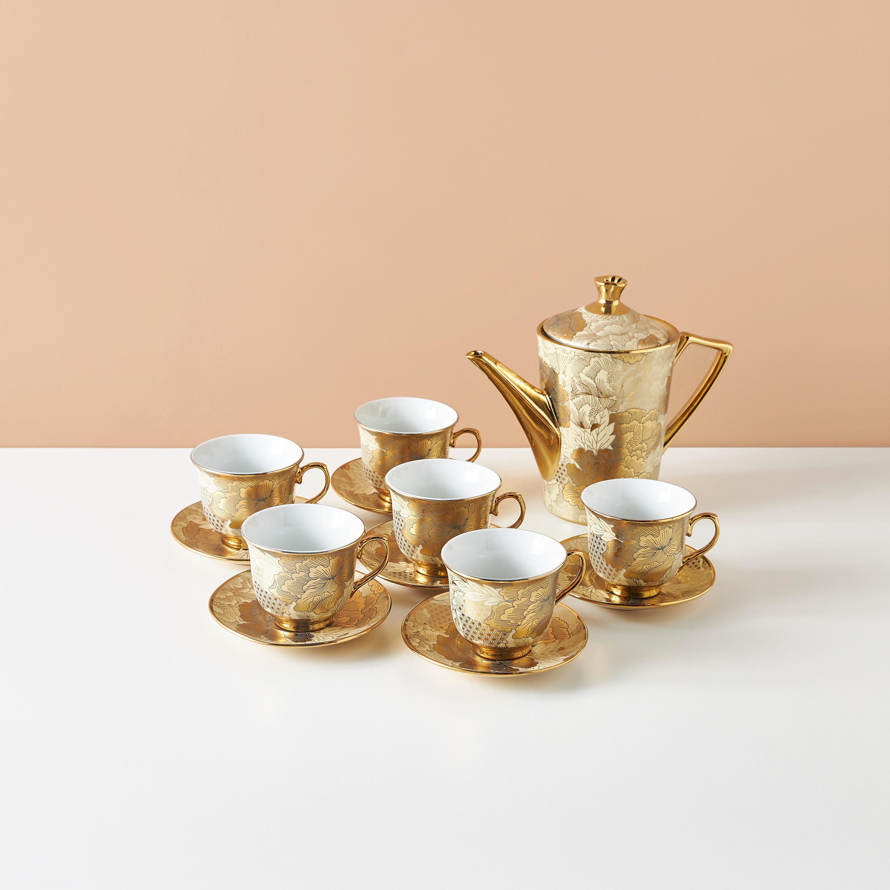 Floral Print 13-Piece Porcelain Cup and Saucer Set with Teapot-household-dining-teaandcoffee-teaandcoffeesets-image-2