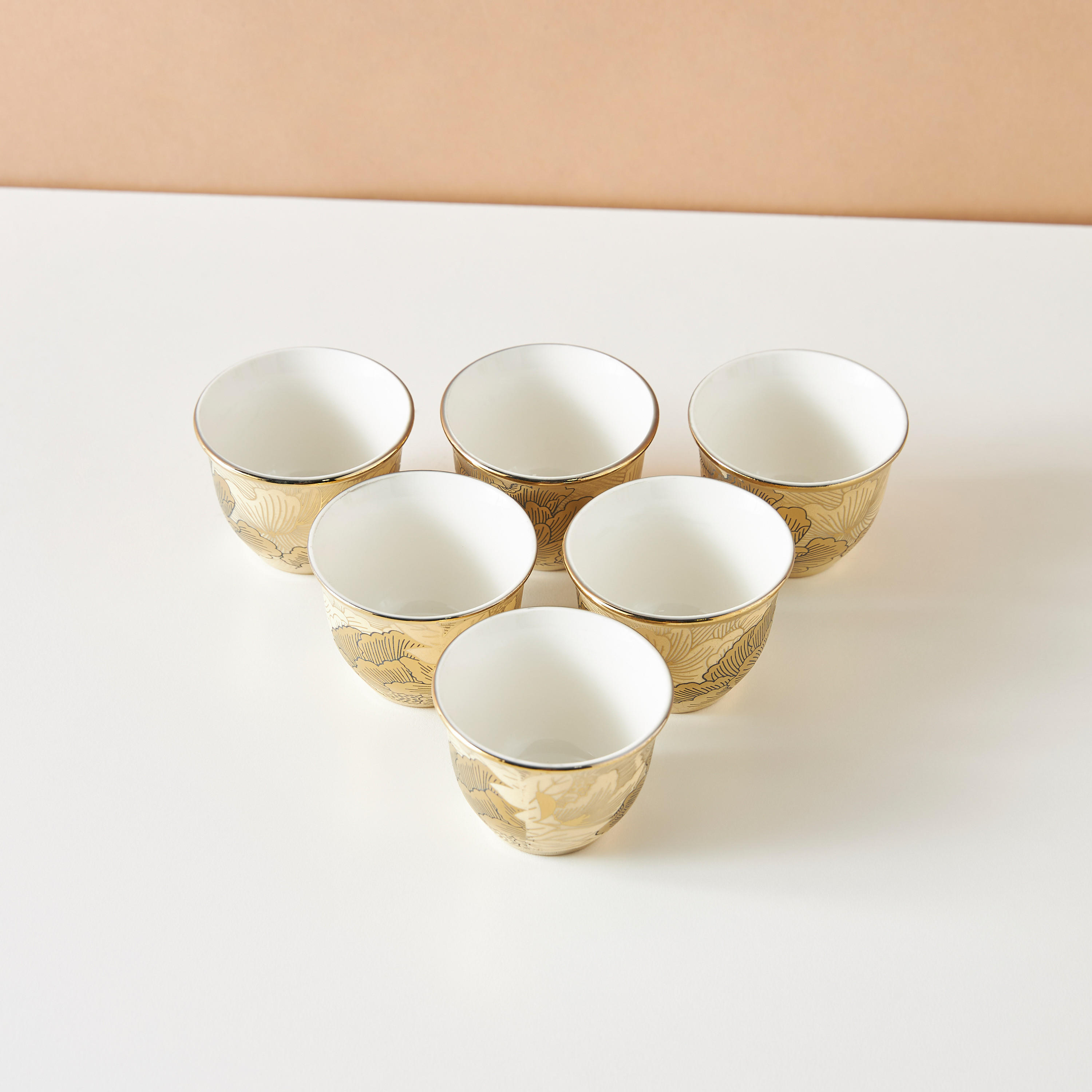 Floral Print 6-Piece Bone China Kahwa Cup Set - 80 ml-household-dining-teaandcoffee-teaandcoffeesets-image-2