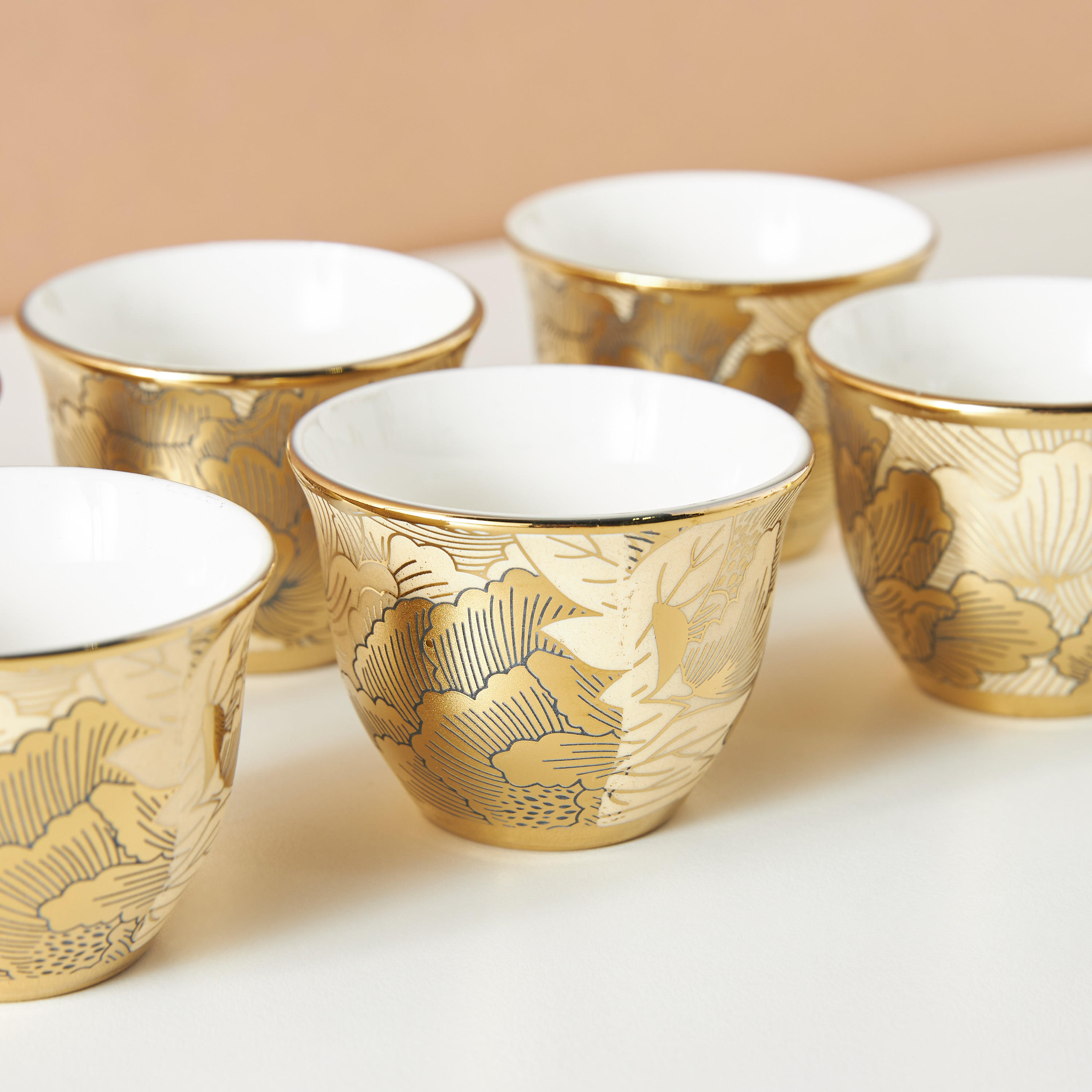 Floral Print 6-Piece Bone China Kahwa Cup Set - 80 ml-household-dining-teaandcoffee-teaandcoffeesets-image-4