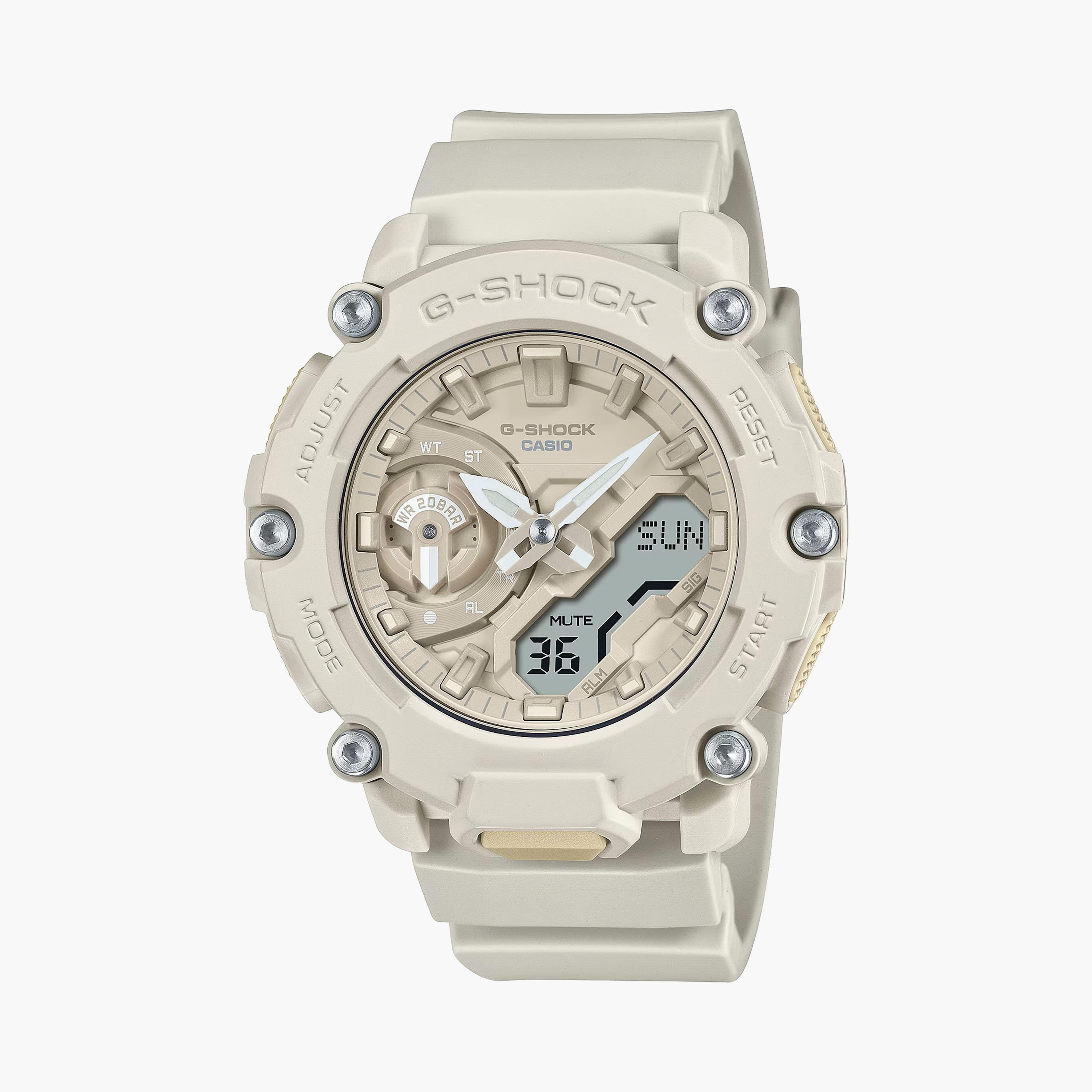 G-Shock Unisex Beige Analog-Digital Silicone Strap Watch | GA-2200NC-7ADR-men-watchesandjewellery-watches-image-1