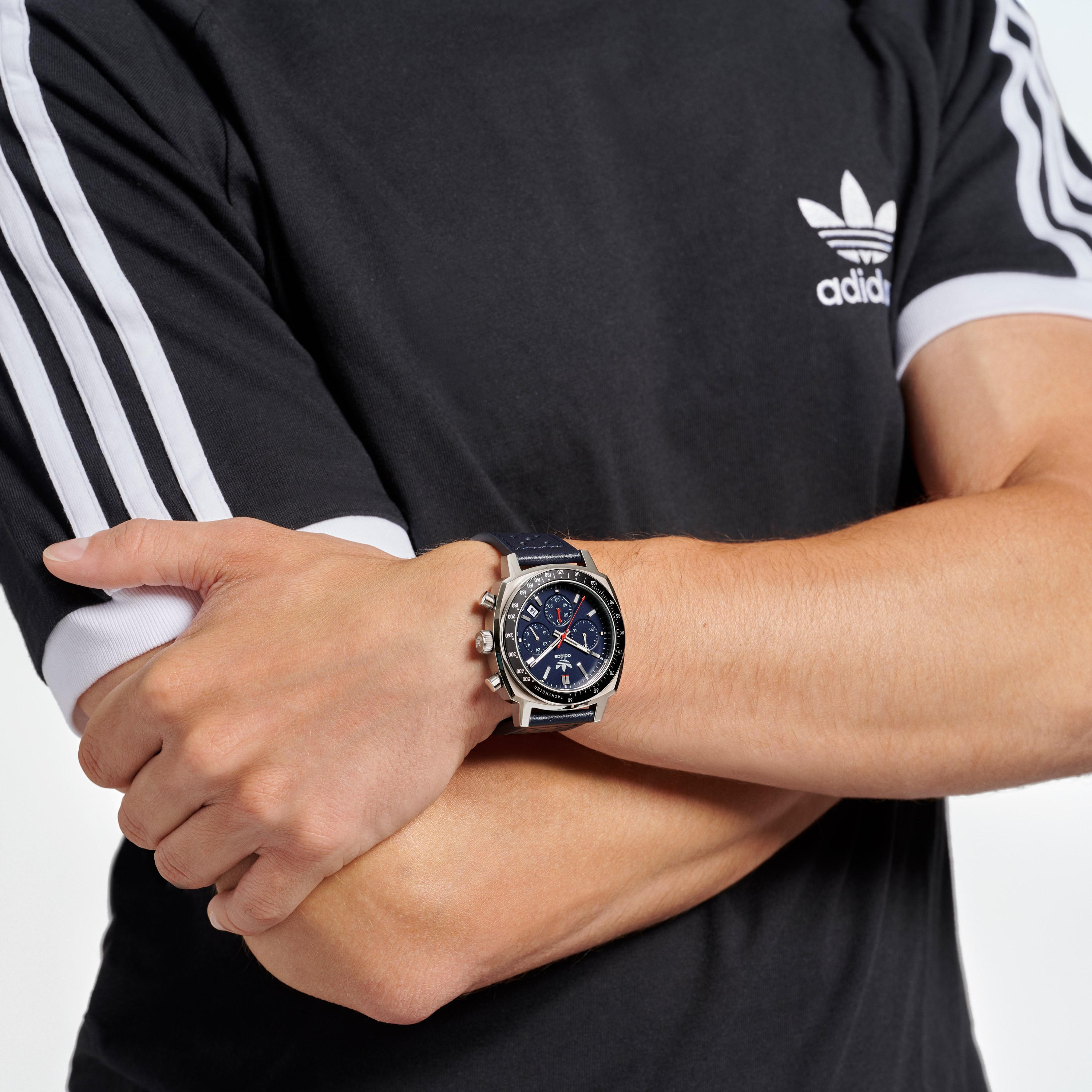 ساعة كرونوغراف للجنسين زرقاء بسوار جلدي من اديداس | AOFH23577-men-watchesandjewellery-watches-image-5