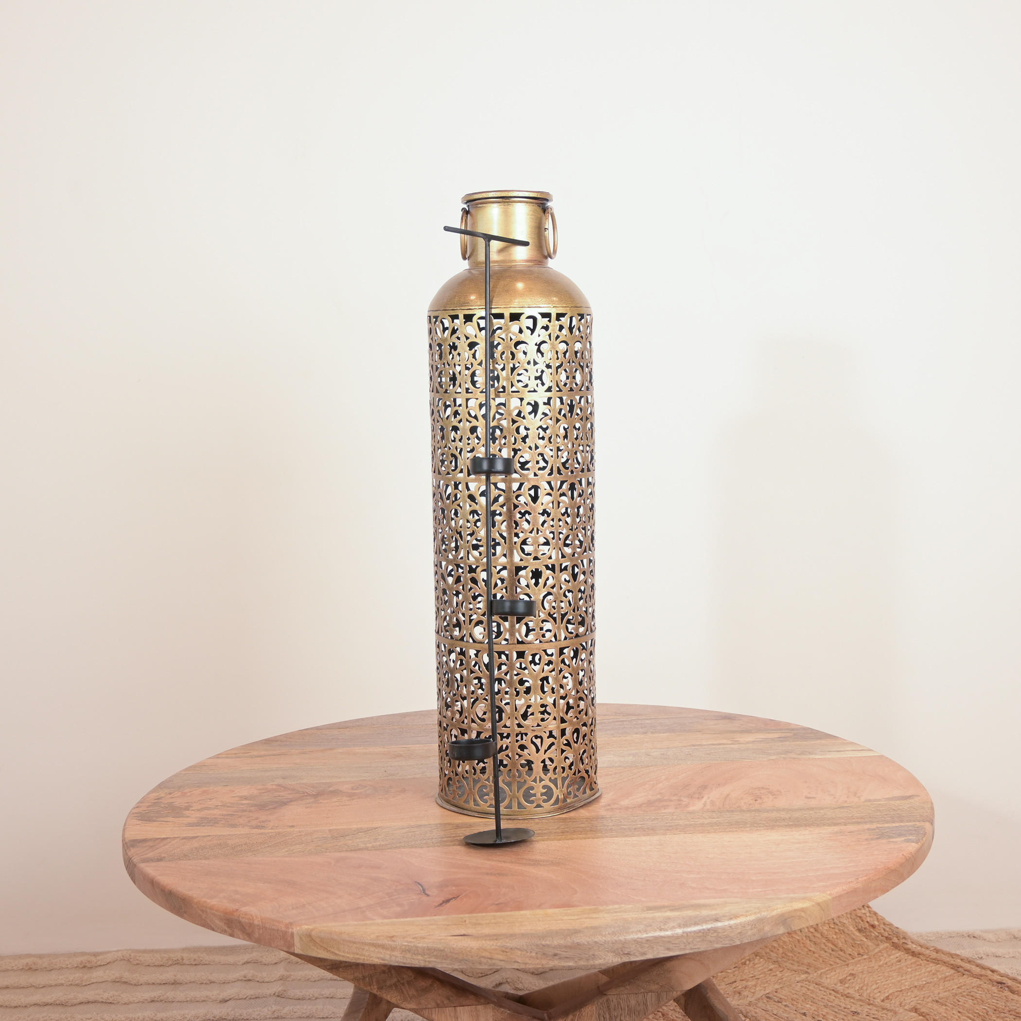 Home Carving Cutout Detail Brass Candleholder - 68 cm-household-decor-candleholdersandlanterns-image-2