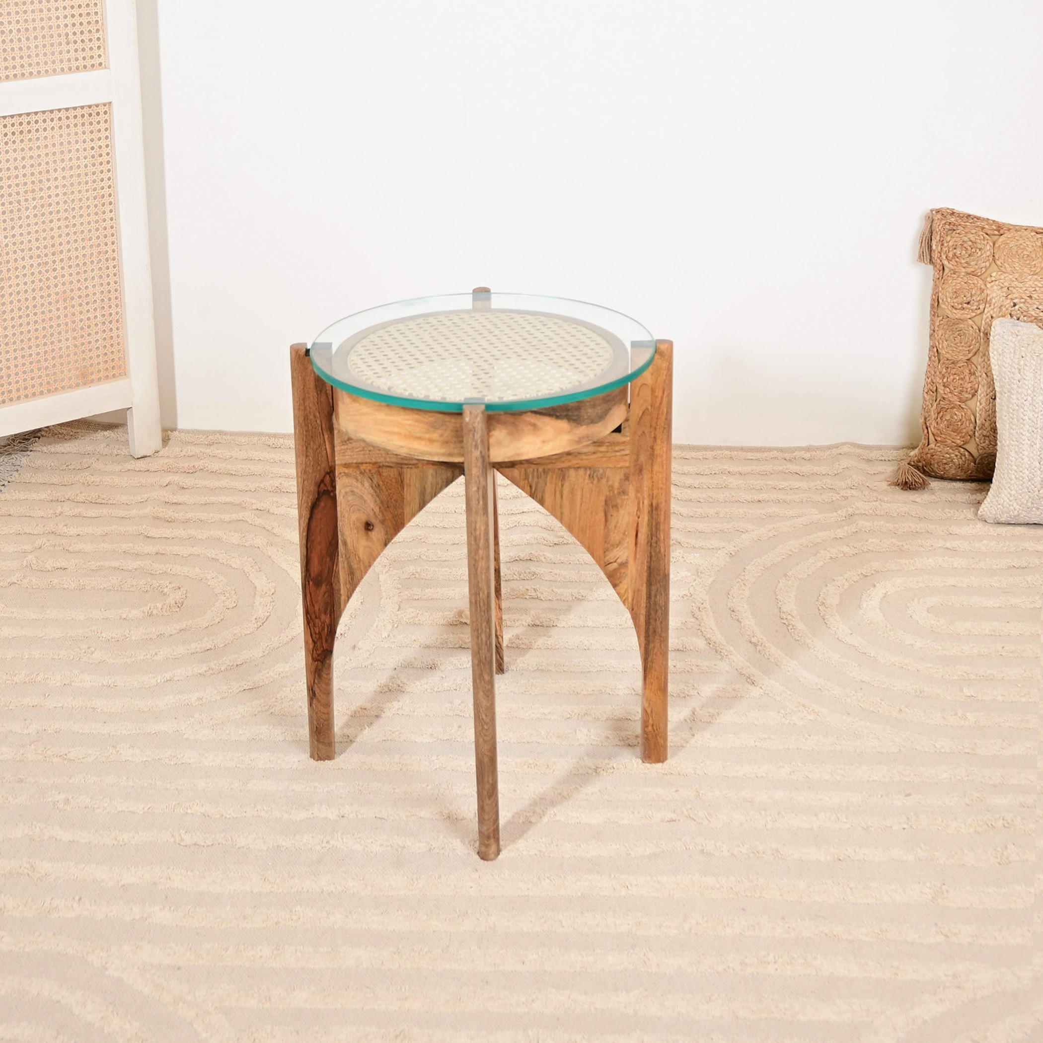 Home Carving Glass Top Accent Table - 55x40x55 cms-furniture-livingroom-sideandendtables-image-3