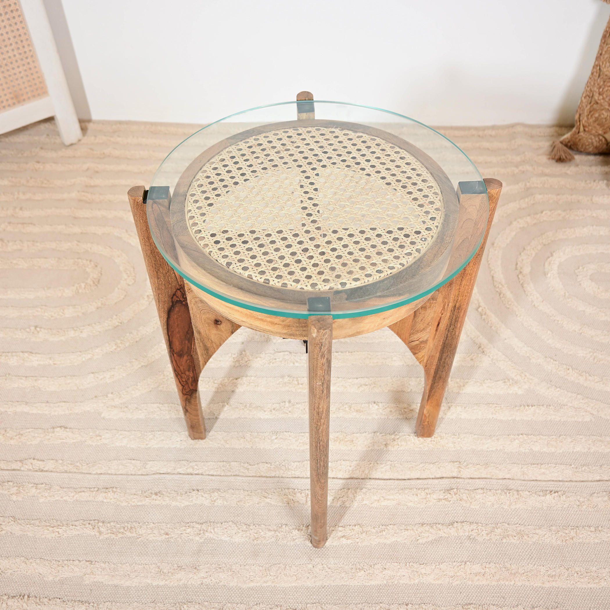 Home Carving Glass Top Accent Table - 55x40x55 cms-furniture-livingroom-sideandendtables-image-5