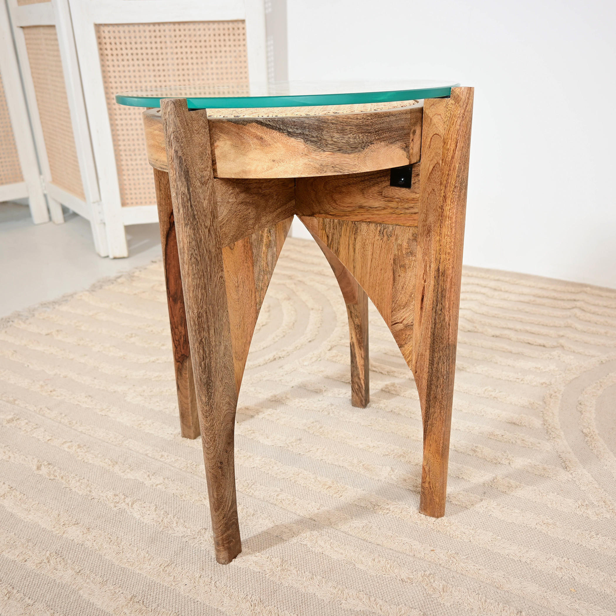 Home Carving Glass Top Accent Table - 55x40x55 cms-furniture-livingroom-sideandendtables-image-7