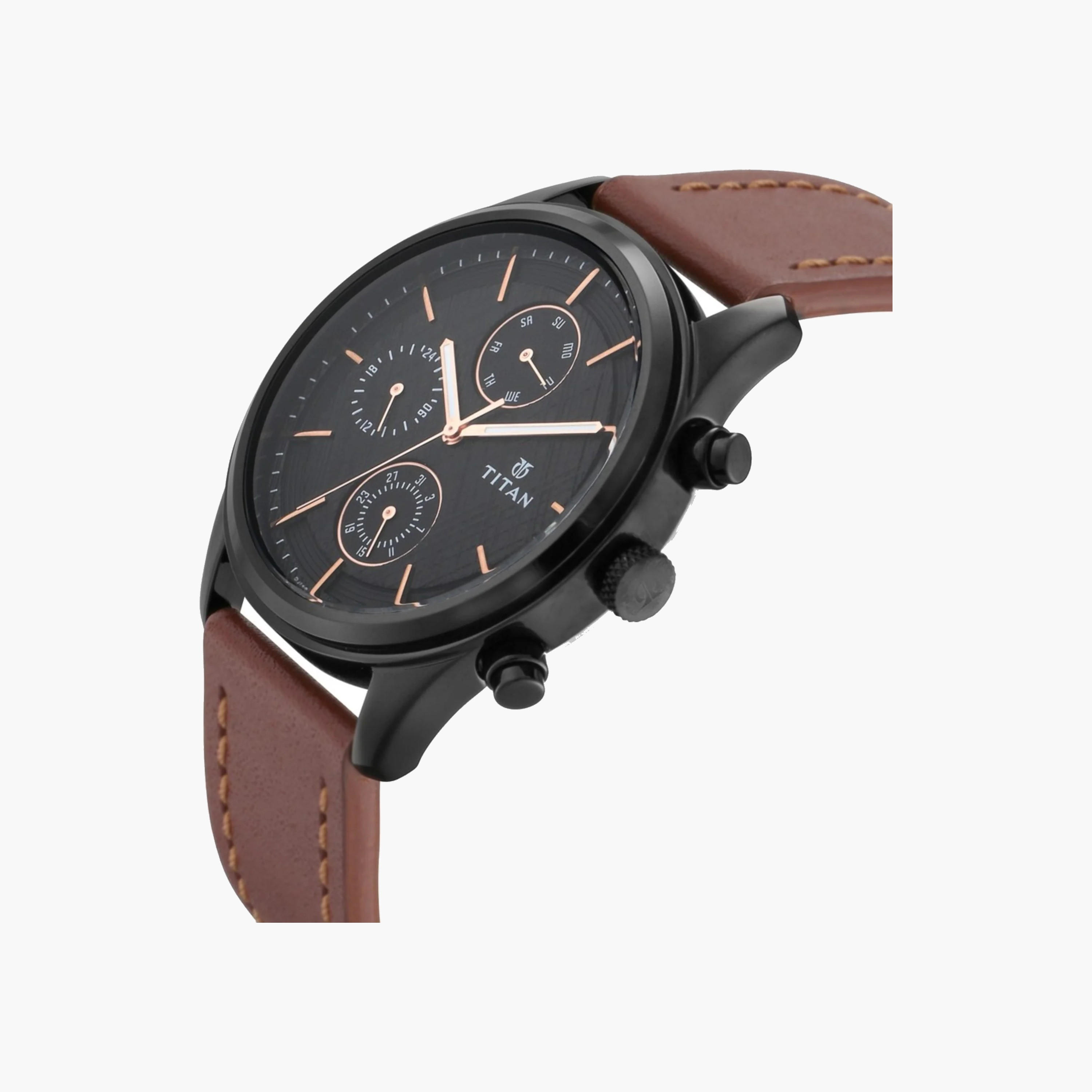 Titan Chronograph Watch Black Dial Leather Strap-men-watchesandjewellery-watches-image-3
