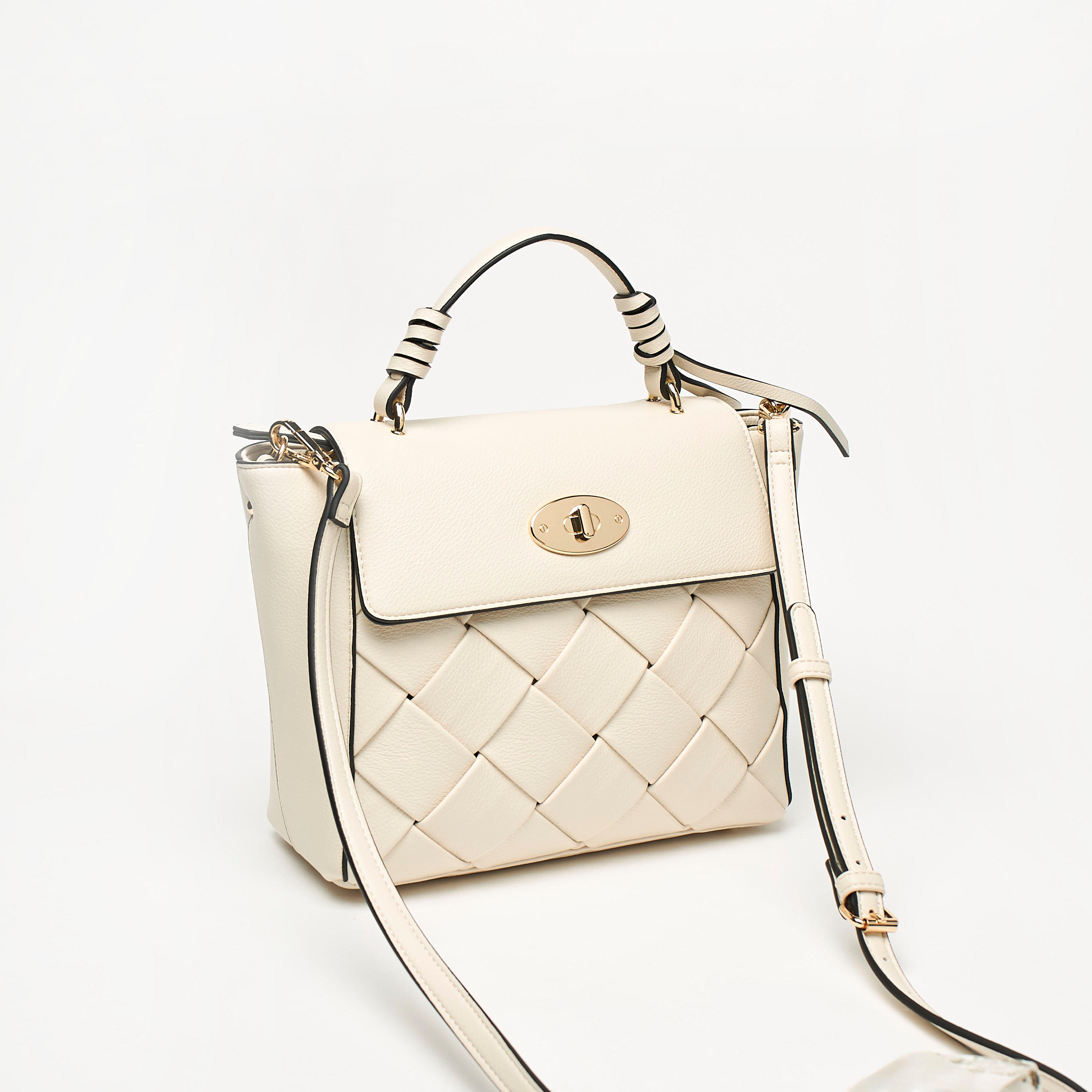 Celeste Textured Satchel Bag with Detachable Strap and Magnetic Closure-women-bagsandwallets-handbags-image-2