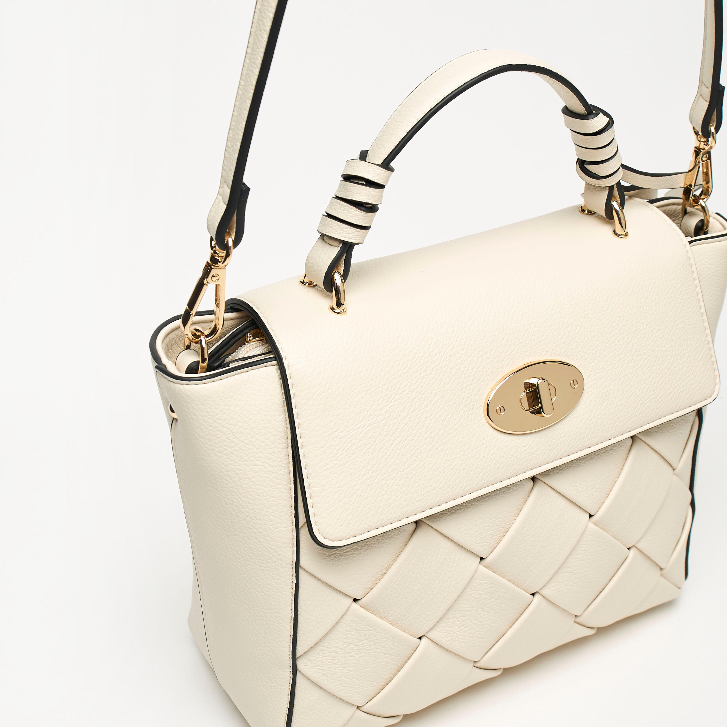 Celeste Textured Satchel Bag with Detachable Strap and Magnetic Closure-women-bagsandwallets-handbags-image-3