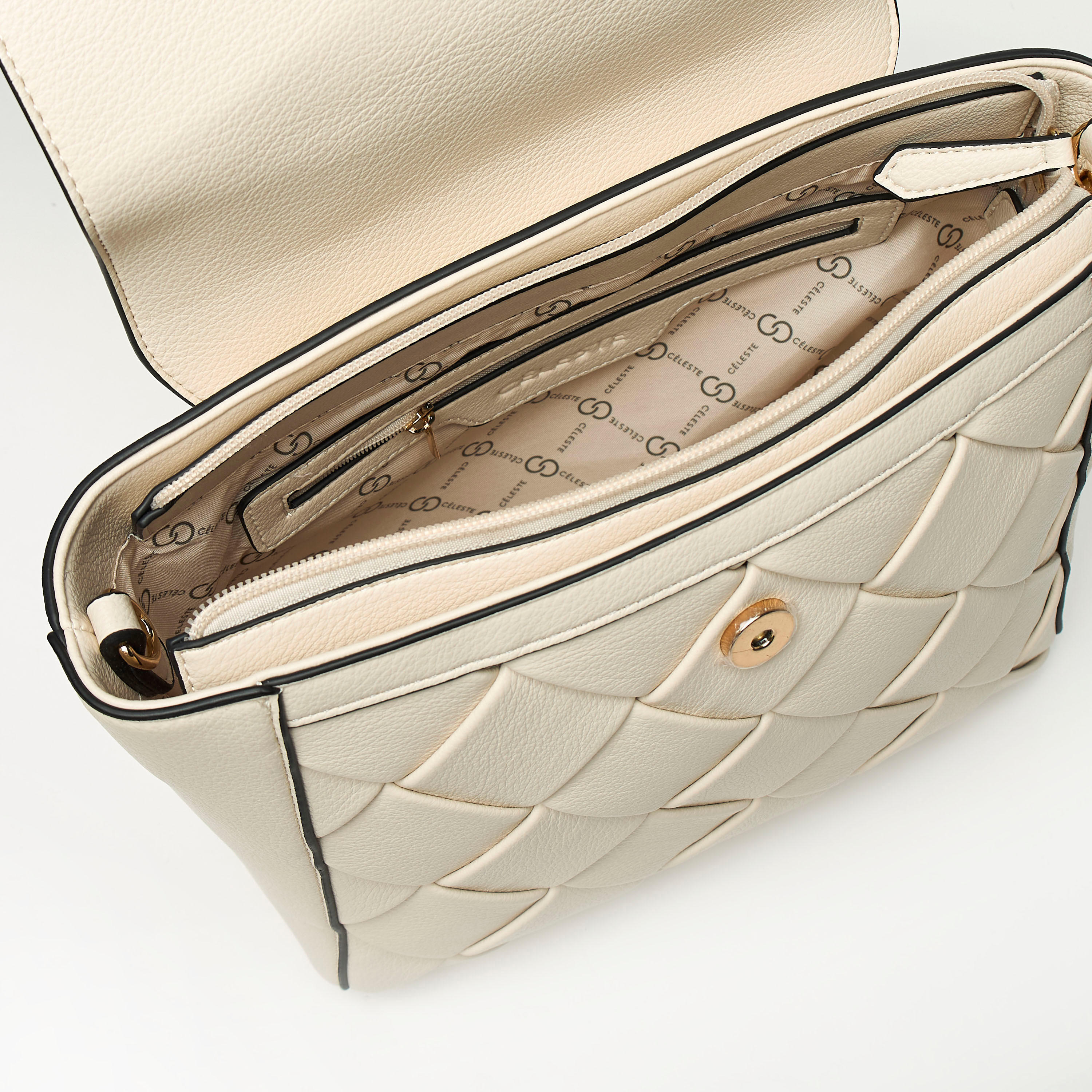 Celeste Textured Satchel Bag with Detachable Strap and Magnetic Closure-women-bagsandwallets-handbags-image-5
